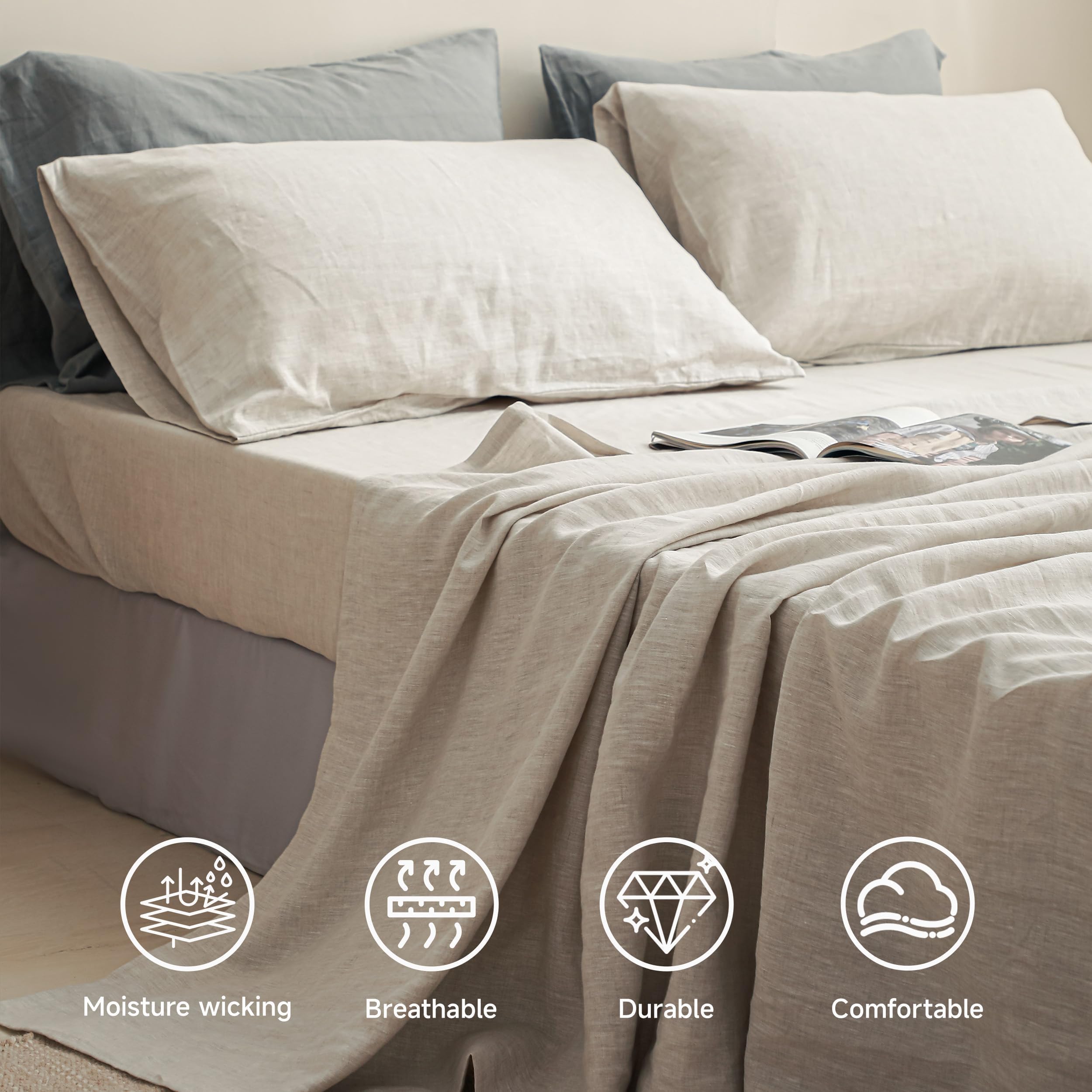 Premium 100% French Linen Sheet Set Twin Size - 3 Piece Natural Breathable Bedding for All Seasons | Soft, Durable & Hypoallergenic | Perfect for Hot Sleepers, Guest Rooms & Eco-Friendly Homes