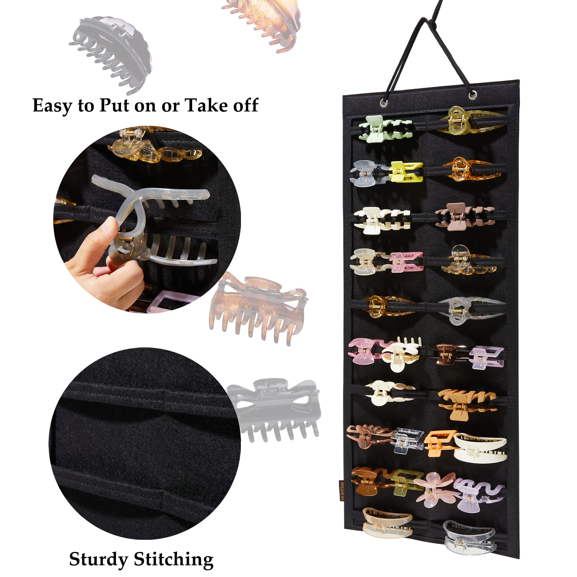 Wall Mounted Hair Claw Clip Organizer for Women & Girls - Black Hair Accessory Storage Holder for Closet, Door, or Bathroom - Perfect for Home, Dorm, and Travel Organization