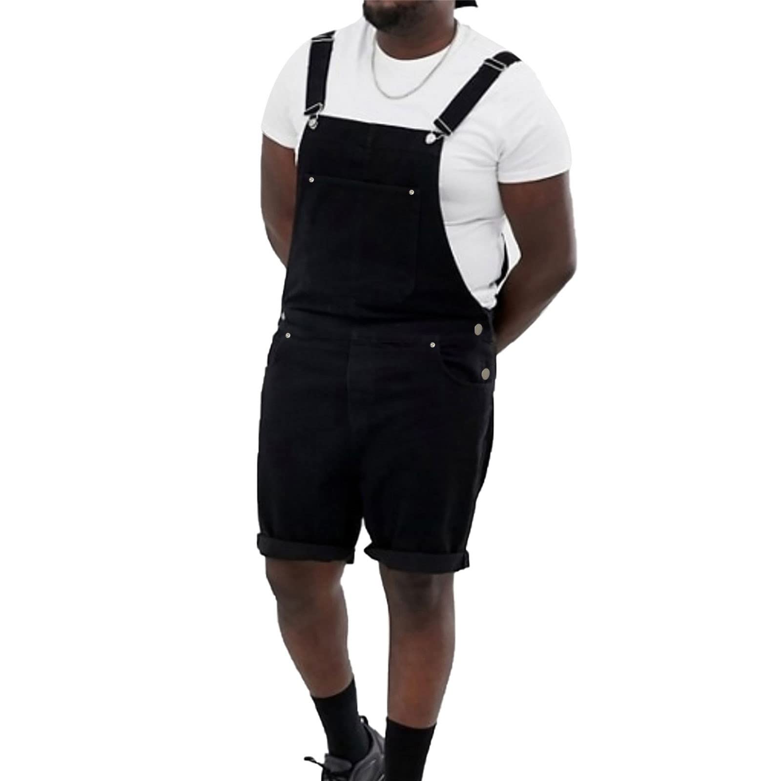 **Kayannuo Men's Denim Overalls Shorts - Loose Fit Dungaree Jumpsuit, Black Bib Overalls for Men | Summer Casual Jeans Romper | Perfect for Work, Outdoor & Everyday Wear**