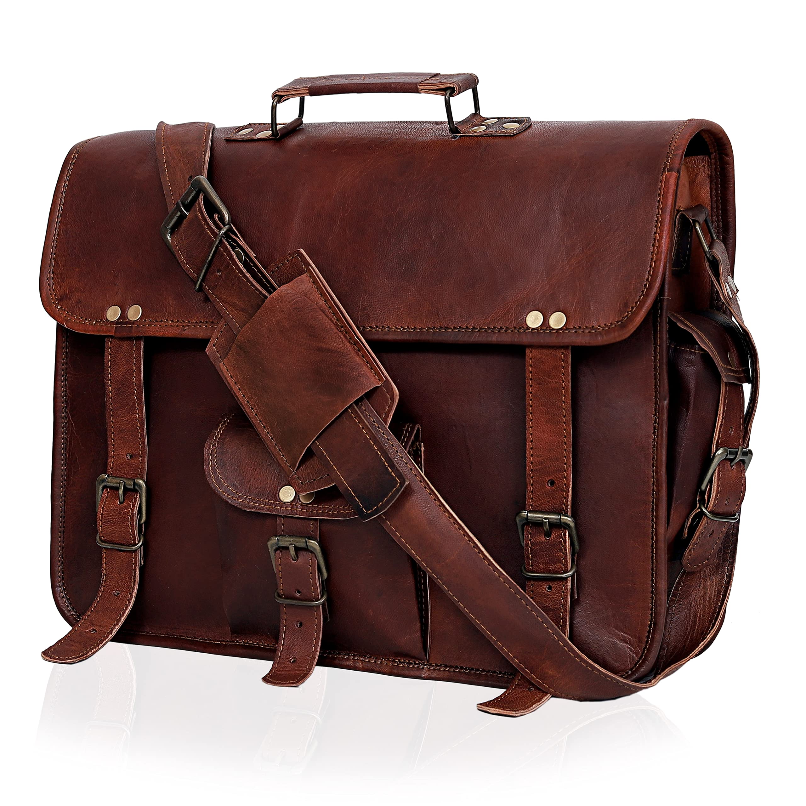 Handmade Genuine Leather Messenger Bag for Laptop & MacBook - Unisex Business Satchel Briefcase - Perfect for Work, Travel & College Commute