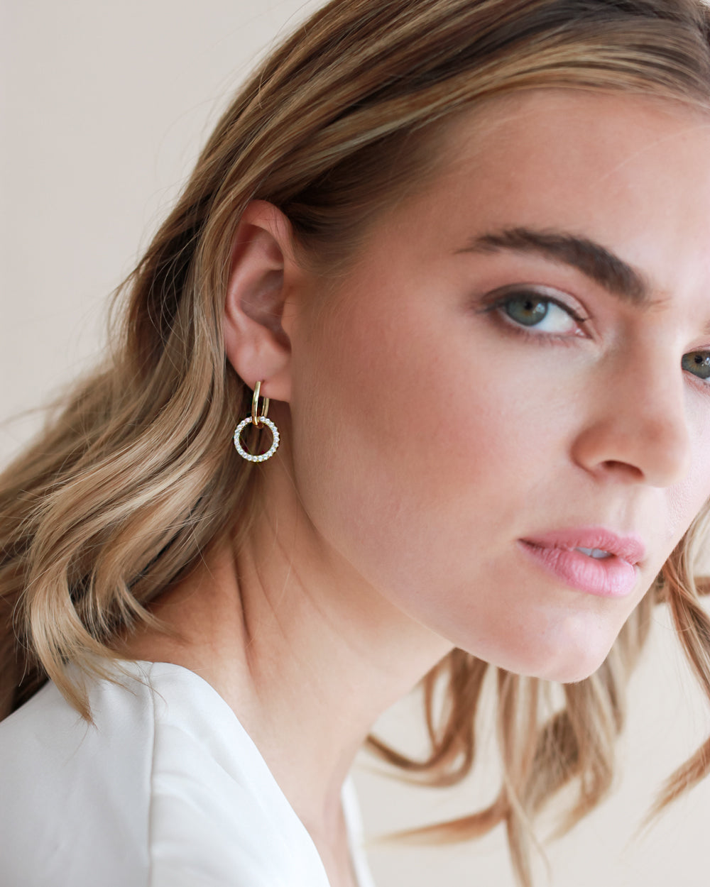 2 in 1 CZ Huggie Hoop Earrings - Gold Plated Huggie Hoops with Cubic Zirconia for Women, Perfect for Everyday Wear, Date Night & Special Occasions