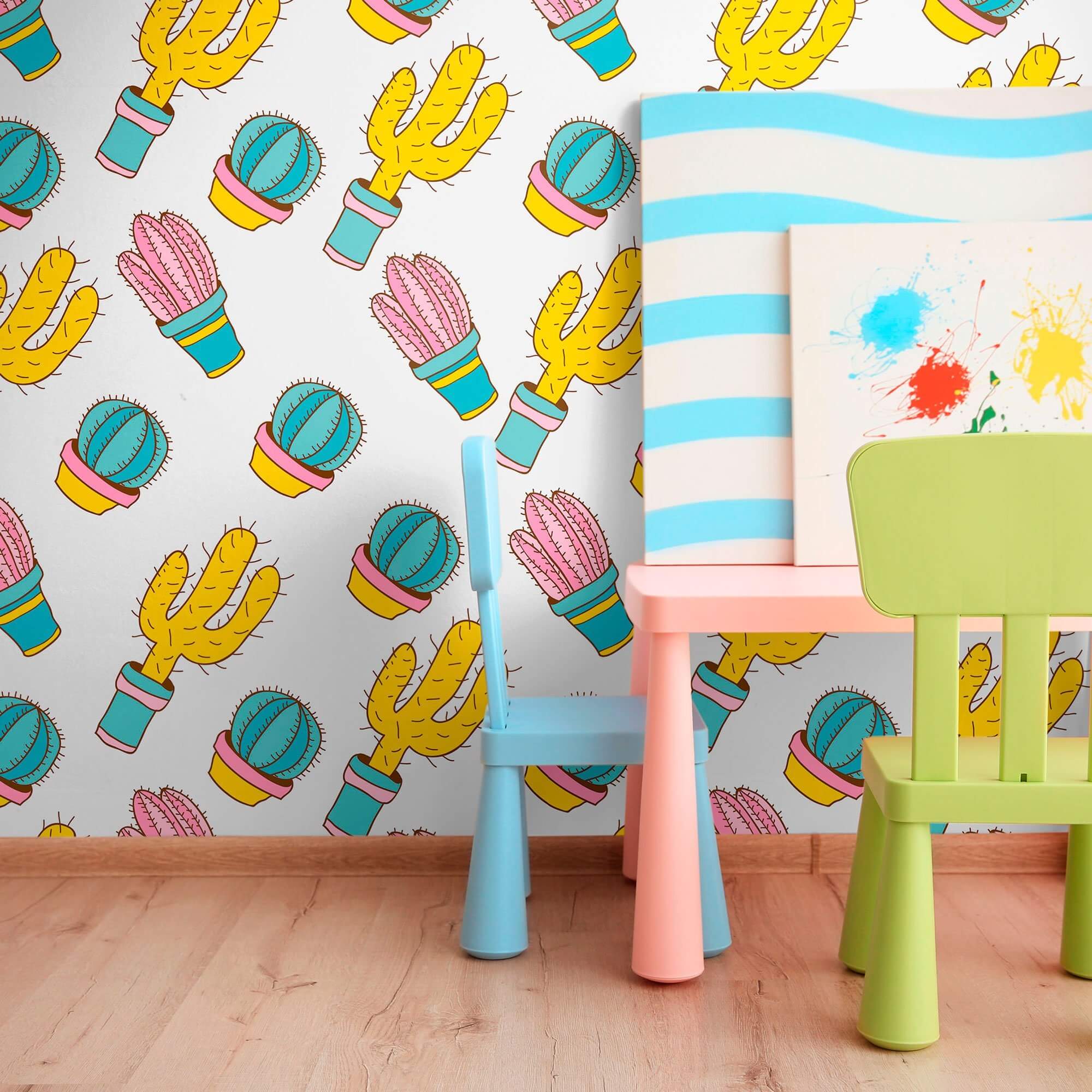 Yellow and Pink Tropical Teens Peel and Stick Removable Wallpaper 3052 - Self-Adhesive Wall Decor for Bedroom, Dorm, Nursery | Easy DIY Installation