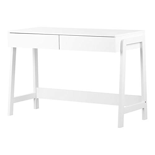 Modern White Writing Desk with 2 Drawers - Minimalist Home Office Desk for Small Spaces, Bedroom Study & Workstation | Compact Secretary Desk for Remote Work, Online Classes & Crafting