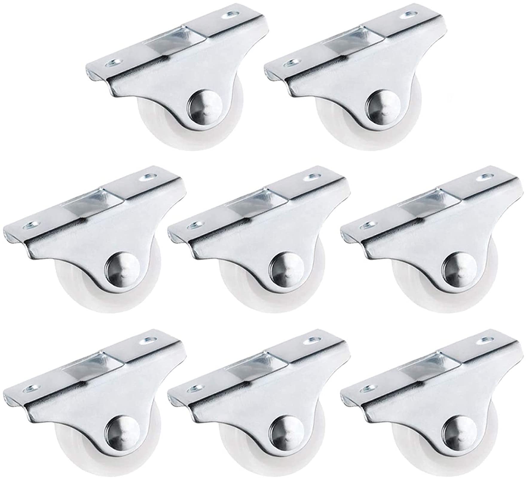White Rail Fixed Casters - Small 1-Way Directional Plastic Wheels for Furniture - Durable & Wear-Resistant (8-Piece Set) - Perfect for Office Chairs, Carts, and Moving Equipment