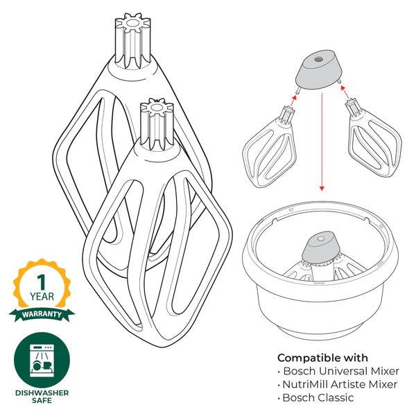 Bosch Universal Plus & Nutrimill Artiste Mixer Replacement Cake Paddles - Compatible with Old UM3 Model - Perfect for Baking Bread, Cakes & Pastries at Home