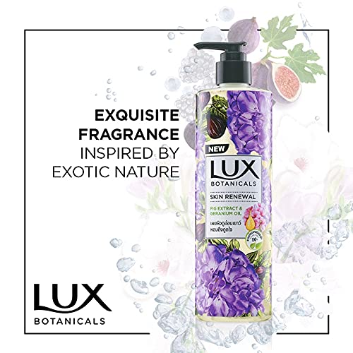 Lux Botanicals Skin Renewal Body Wash with Geranium Oil & Fig Extract - 100% Natural Moisturizing & Rejuvenating Shower Gel for Women - Nourishes & Brightens Skin - Fruity Floral Fragrance - Paraben-Free - 450 ml - Perfect for Daily Shower & Spa-Like Skin Care Routine