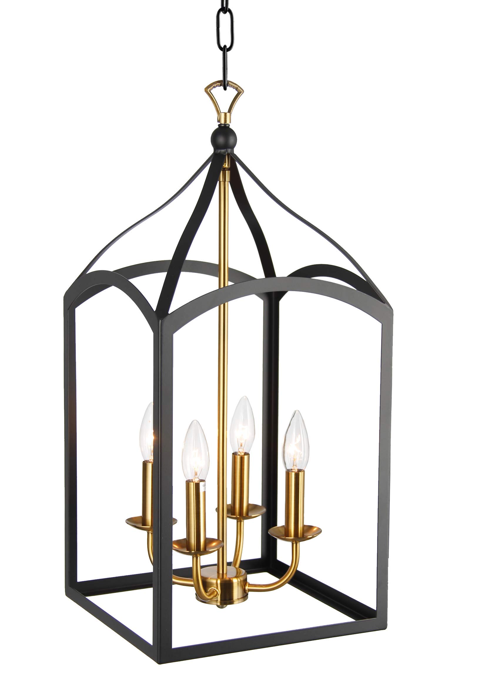 Clarendon 4-Light Single Tier Chandelier - Arch Top Foyer Pendant Lamp with Open Frame Lantern Design in Black Brass Finish | Perfect for Entryway, Dining Room & Modern Farmhouse Decor