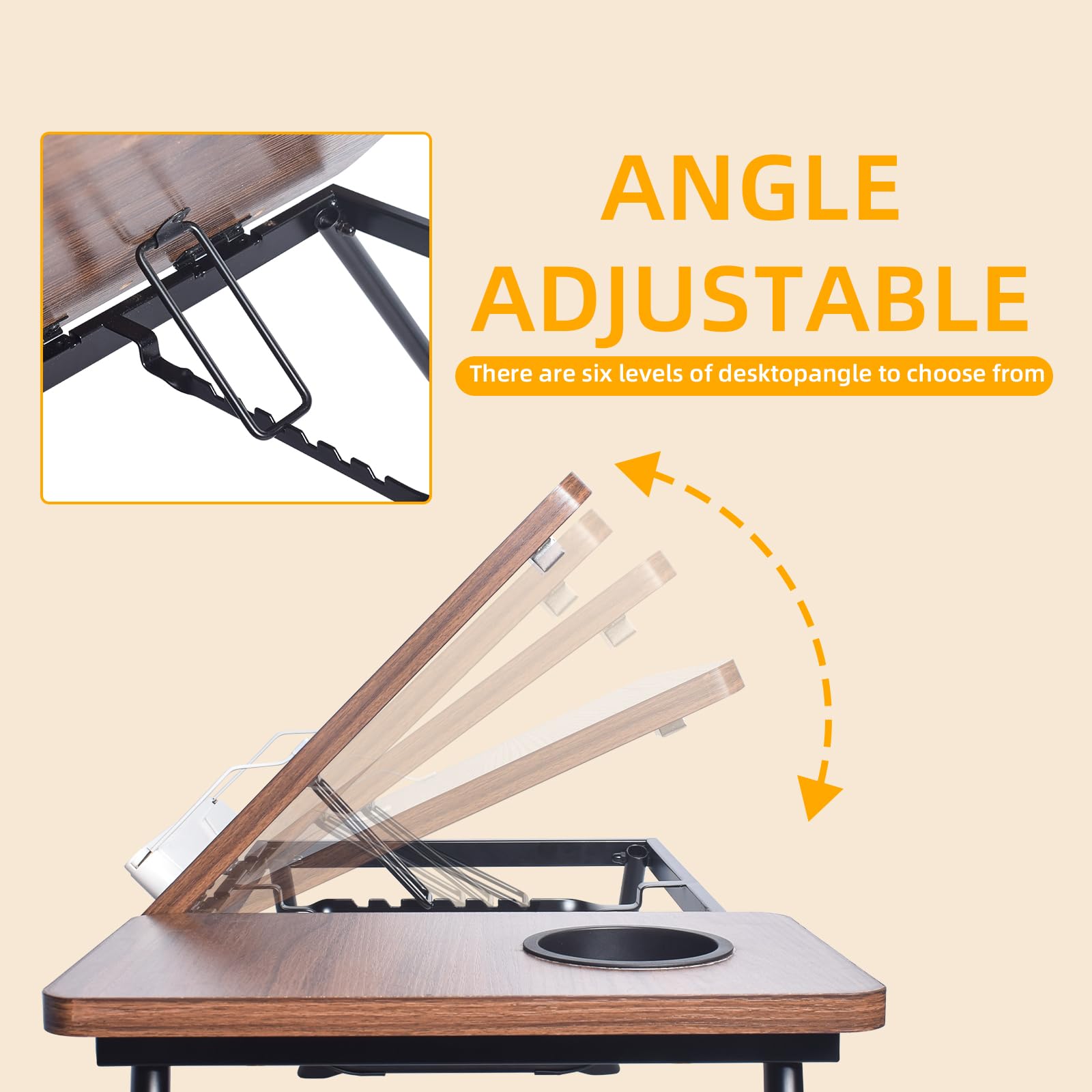 Adjustable Wooden Lap Desk for Bed & Sofa - Portable Laptop Tray with Built-in Cup Holder & Phone Slot - Perfect for Working, Reading, or Snacking in Bed, Couch, or Floor