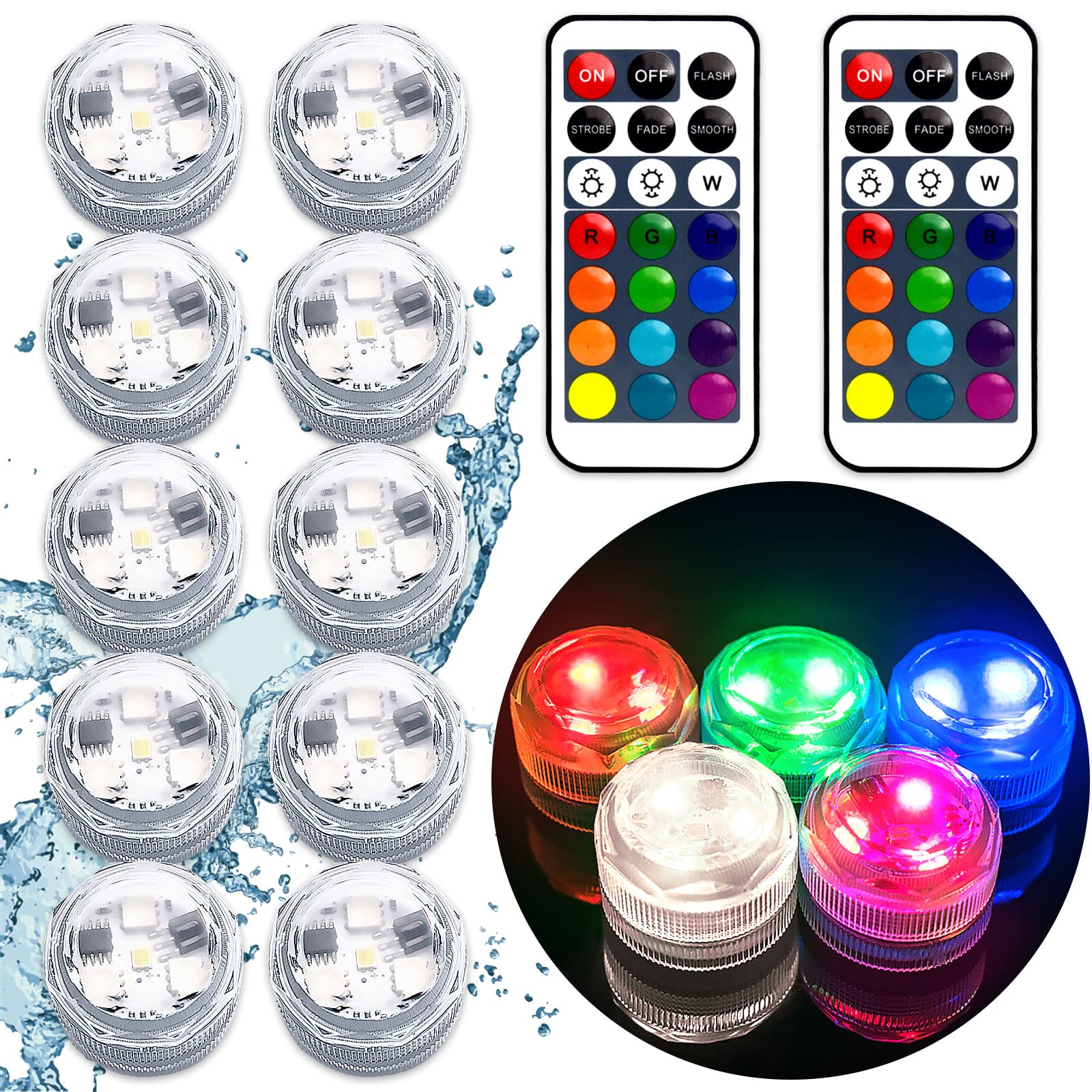 Mini Submersible LED Lights - Waterproof Battery Operated Tea Light Candles with Remote, RGB Color Changing for Vases, Home Decor, Parties, Weddings, Table Centerpieces, Pools & Aquariums