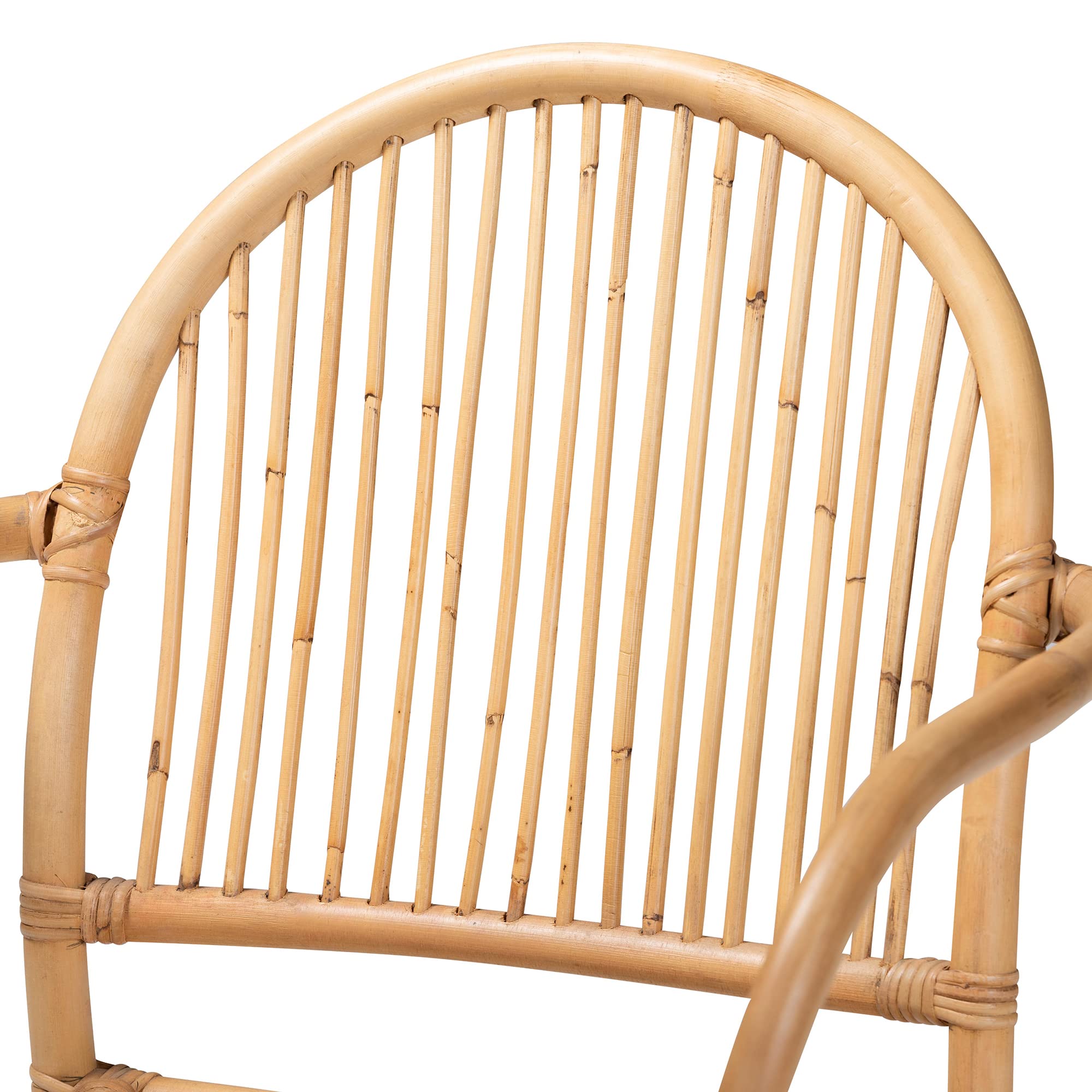 Baxton Studio Tugera Natural Brown Rattan Dining Chair - Modern Woven Seat for Kitchen, Dining Room, and Outdoor Patio Use