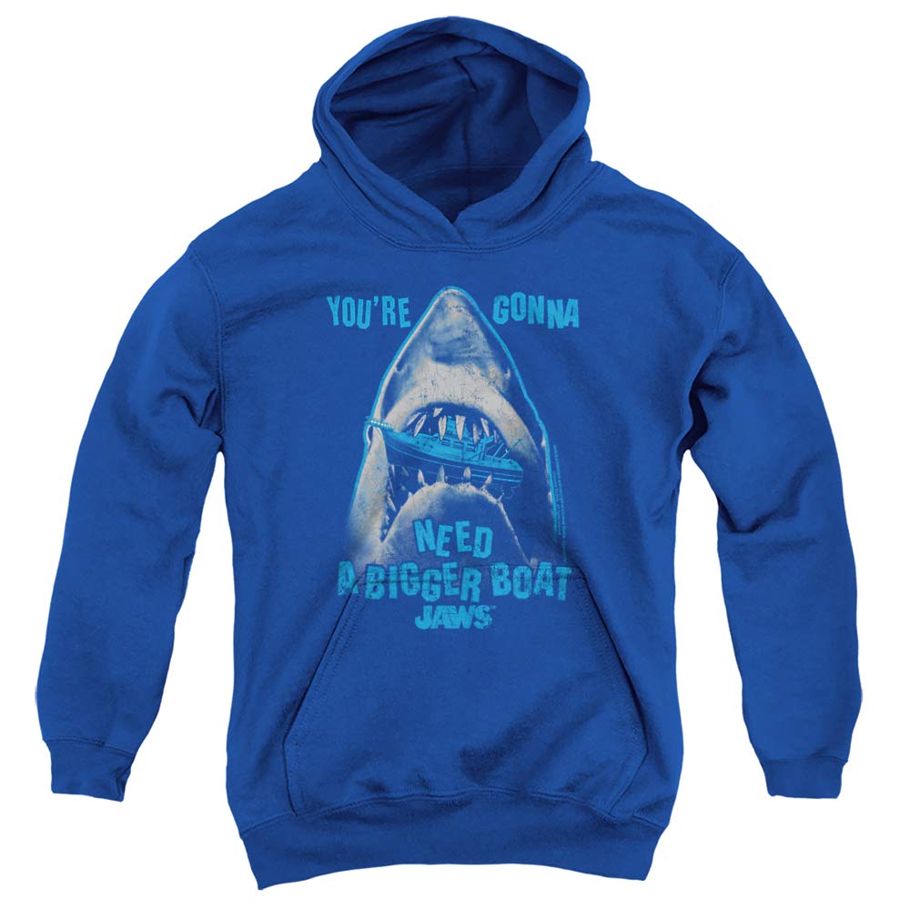 Trevco Jaws Boat In Mouth Unisex Youth Pullover Hoodie - Shark Themed Sweatshirt for Kids & Teens - Perfect for Halloween, Movie Nights & Outdoor Adventures