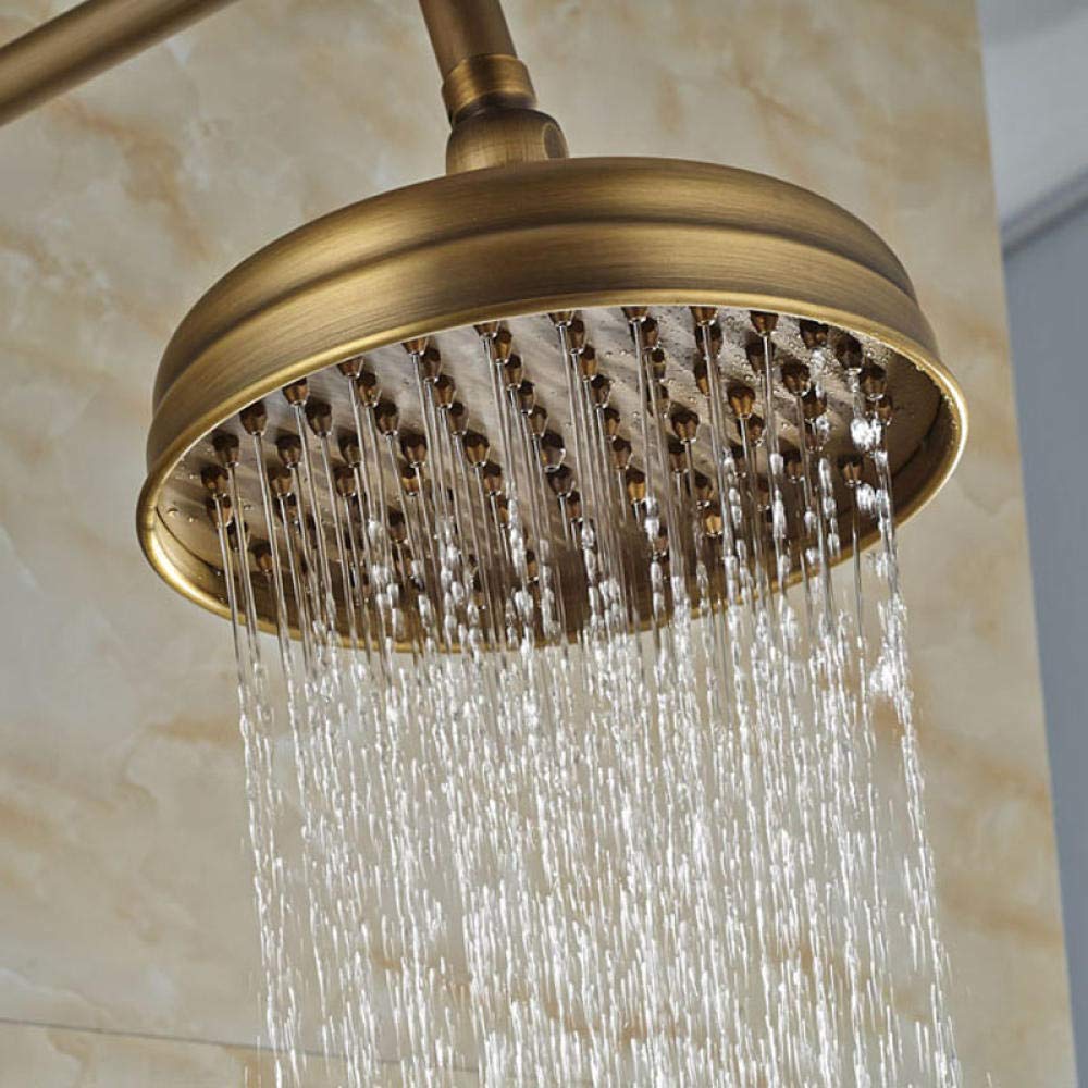 Vintage Antique Brass Wall-Mounted Shower System - 8 Inch Rainfall Shower Head with Handheld Spray & Adjustable Slide Bar - Luxury Bathroom Fixture for Spa-Like Experience