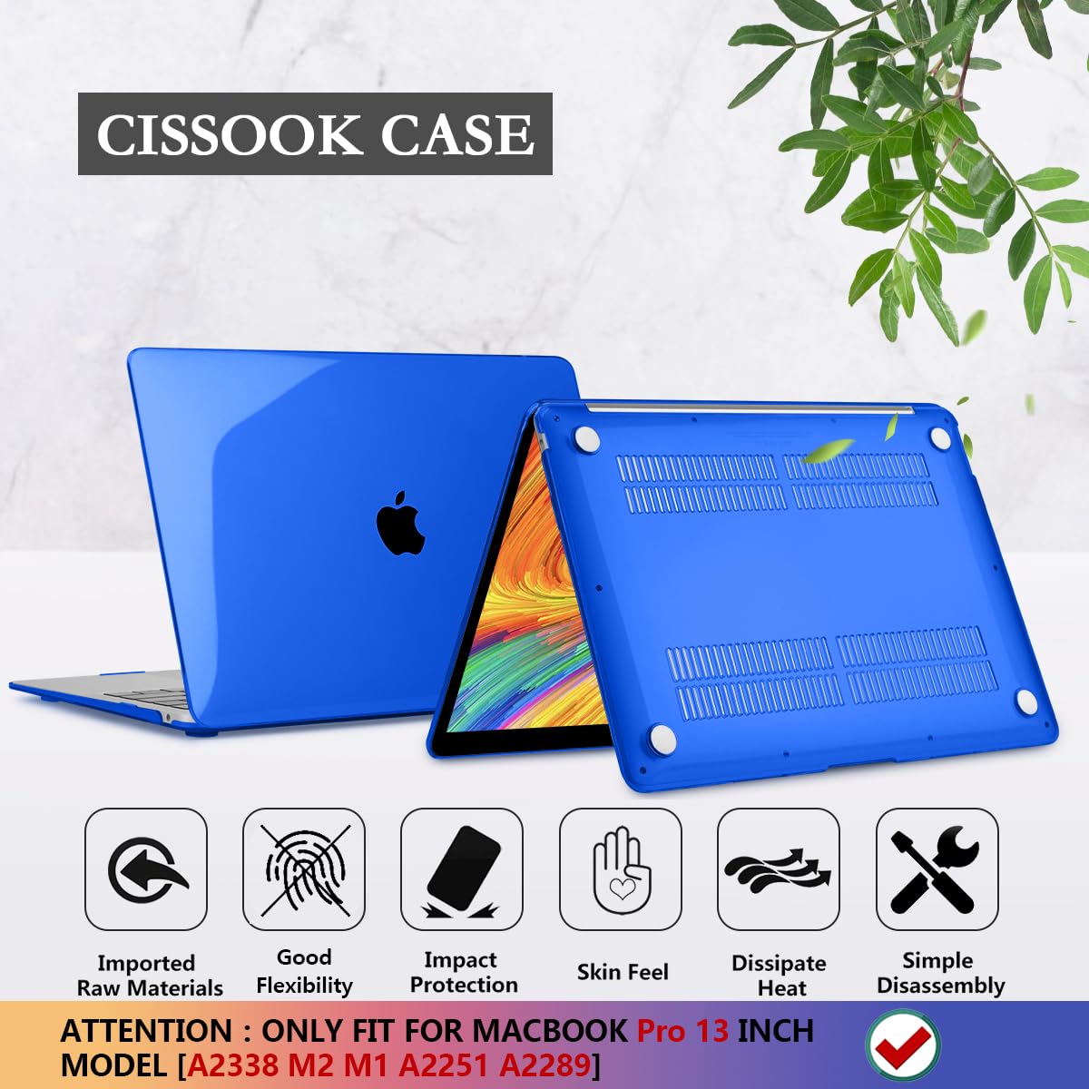 CISSOOK Blue Hard Shell Case for MacBook Pro 13 Inch (2020-2023 Models A2338 M2/M1 A2251 A2289) with Keyboard Cover & Touch Bar Protection | Durable Protective Cover for Work, Travel & School