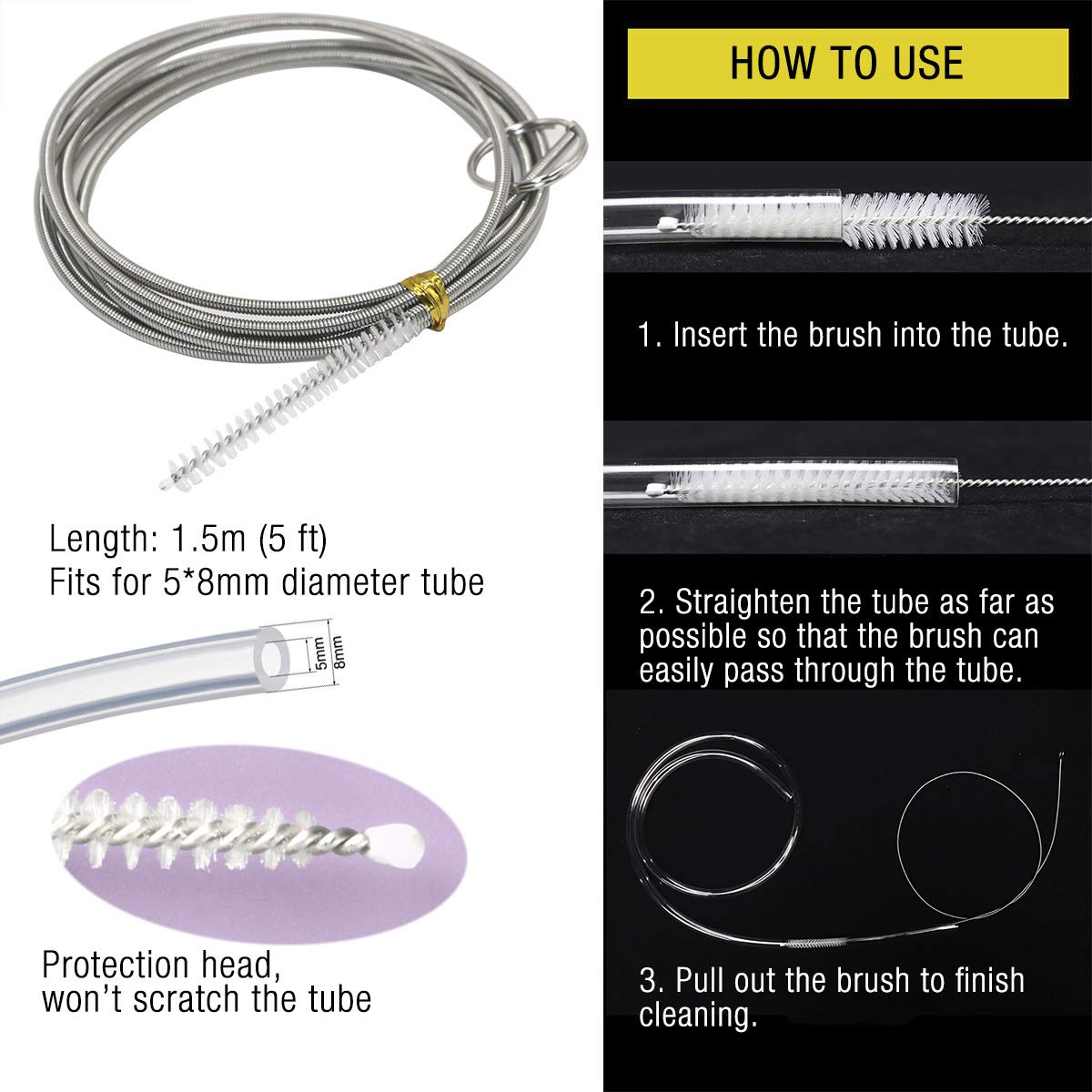 Stainless Steel Cleaning Brush for Aquarium, Pipe & Hose - Long & Short