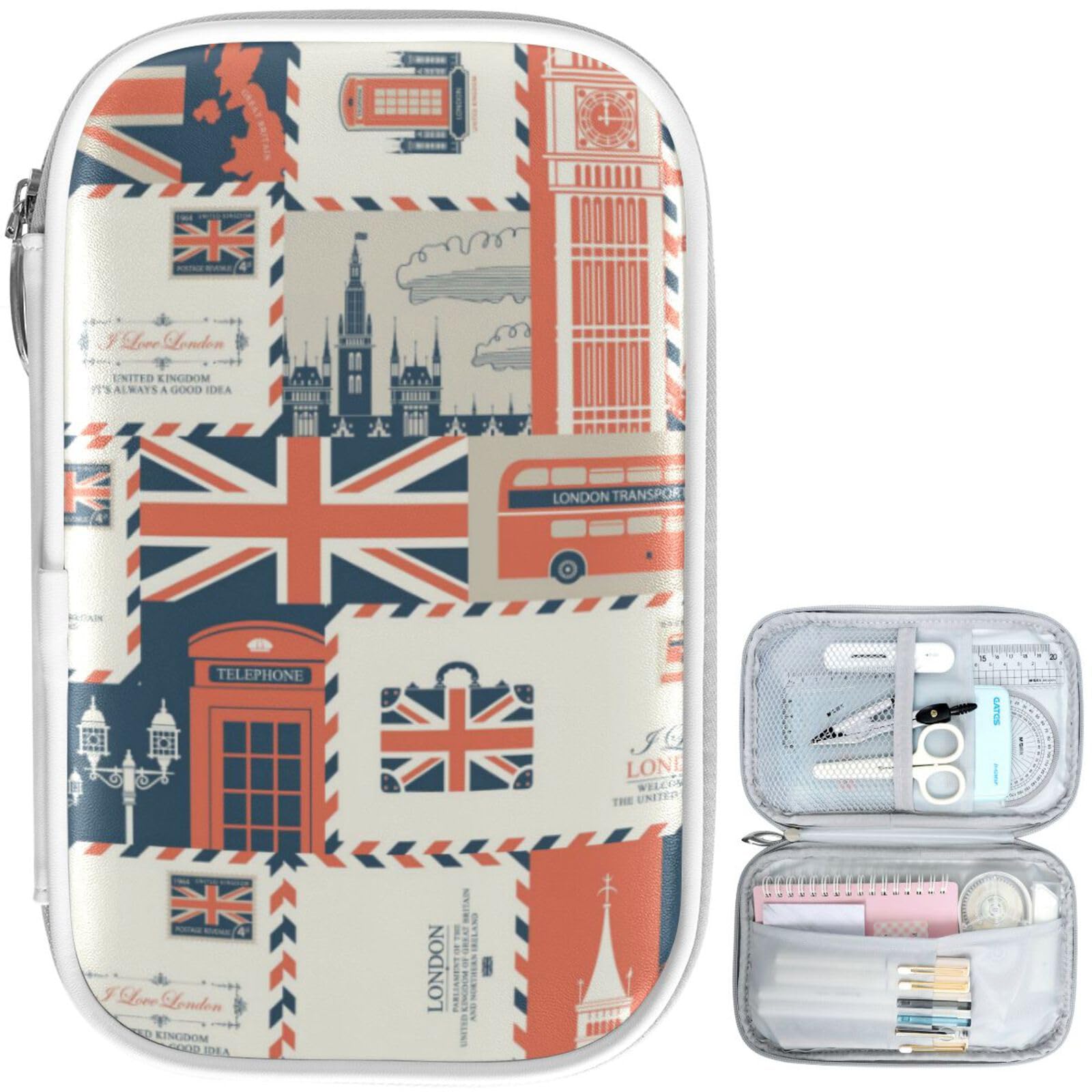 Vintage London Marble Pencil Case - Retro Zipper Pencil Holder Organizer for School & Office Supplies | Stationery Pouch, Cosmetic Makeup Bag & Travel Purse | Perfect for Students, Artists & Professionals