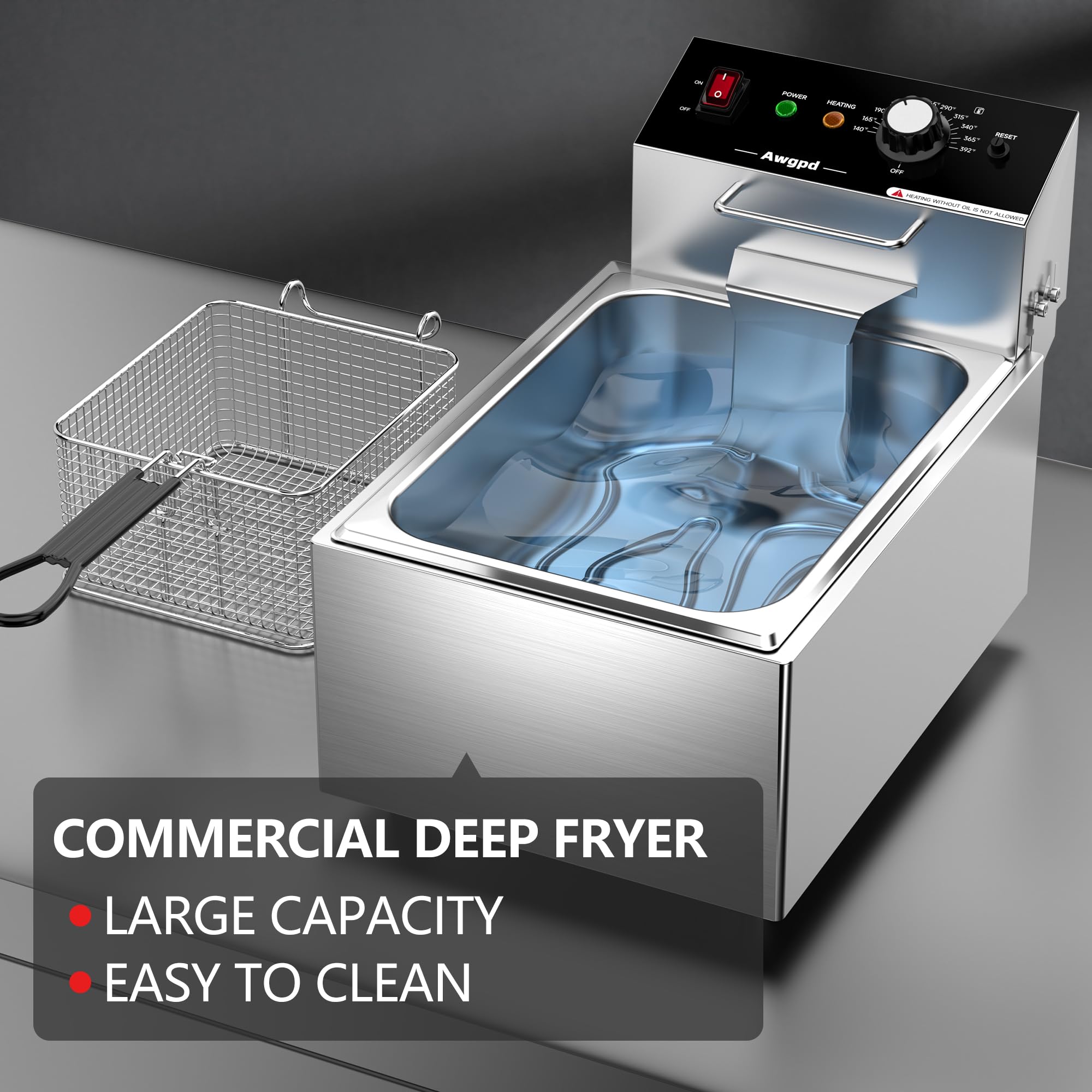 Commercial Electric Deep Fryer 10L (10.5QT) Stainless Steel Single Tank with Basket - 1700W Countertop Deep Fryer for Restaurant & Home Use - Perfect for Frying Chicken, Fish, Fries & Donuts