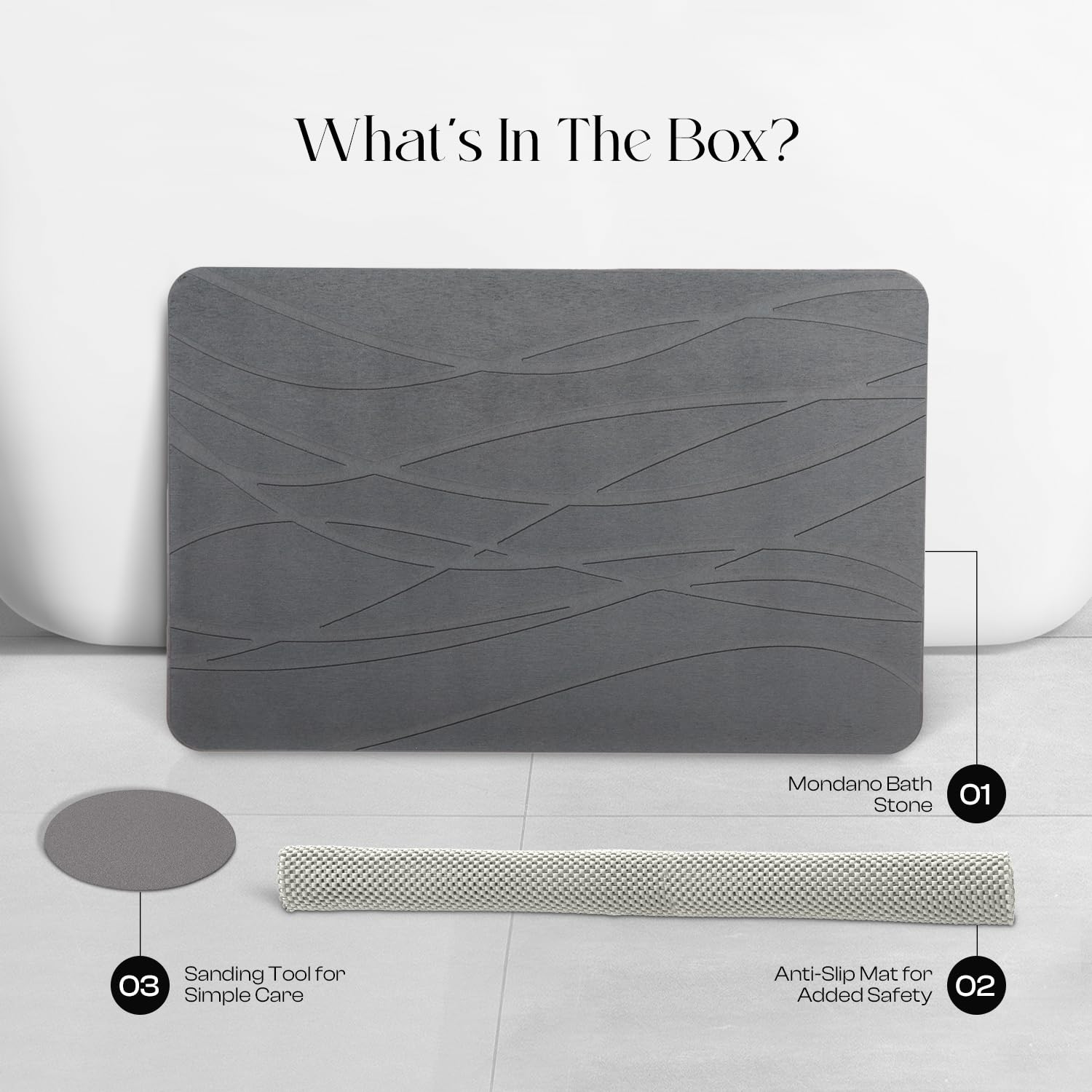 Non-Slip Diatomaceous Earth Bath Mat - Quick Dry Stone Shower Mat, Stone Dish Drying Mat & Bathroom Floor Mat - Graphite Grey - Perfect for Bathrooms, Kitchens & Spa Areas