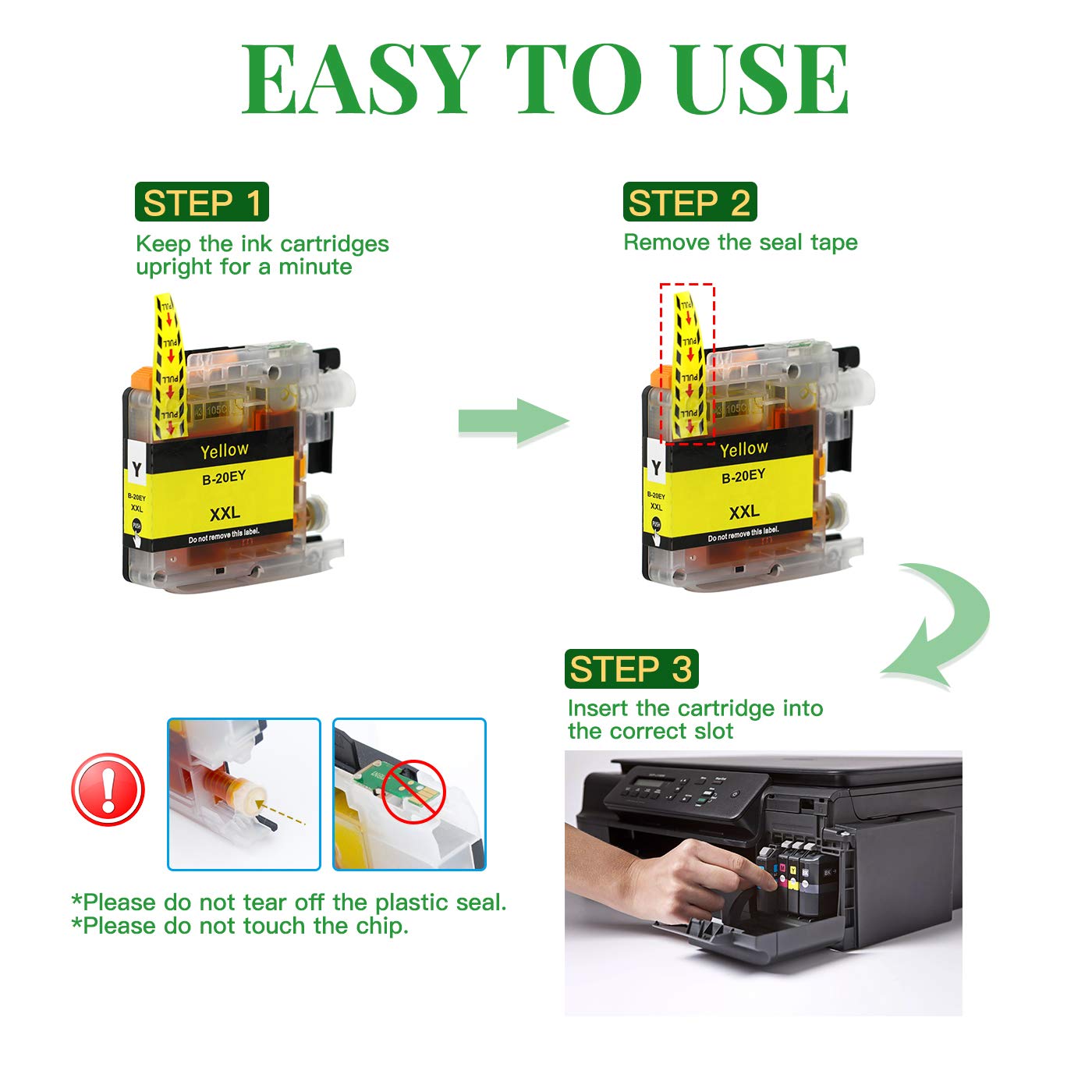 GREENARK LC20E Ink Cartridge for Brother Printers - 2C 2M 2Y Pack for Home & Office Printing