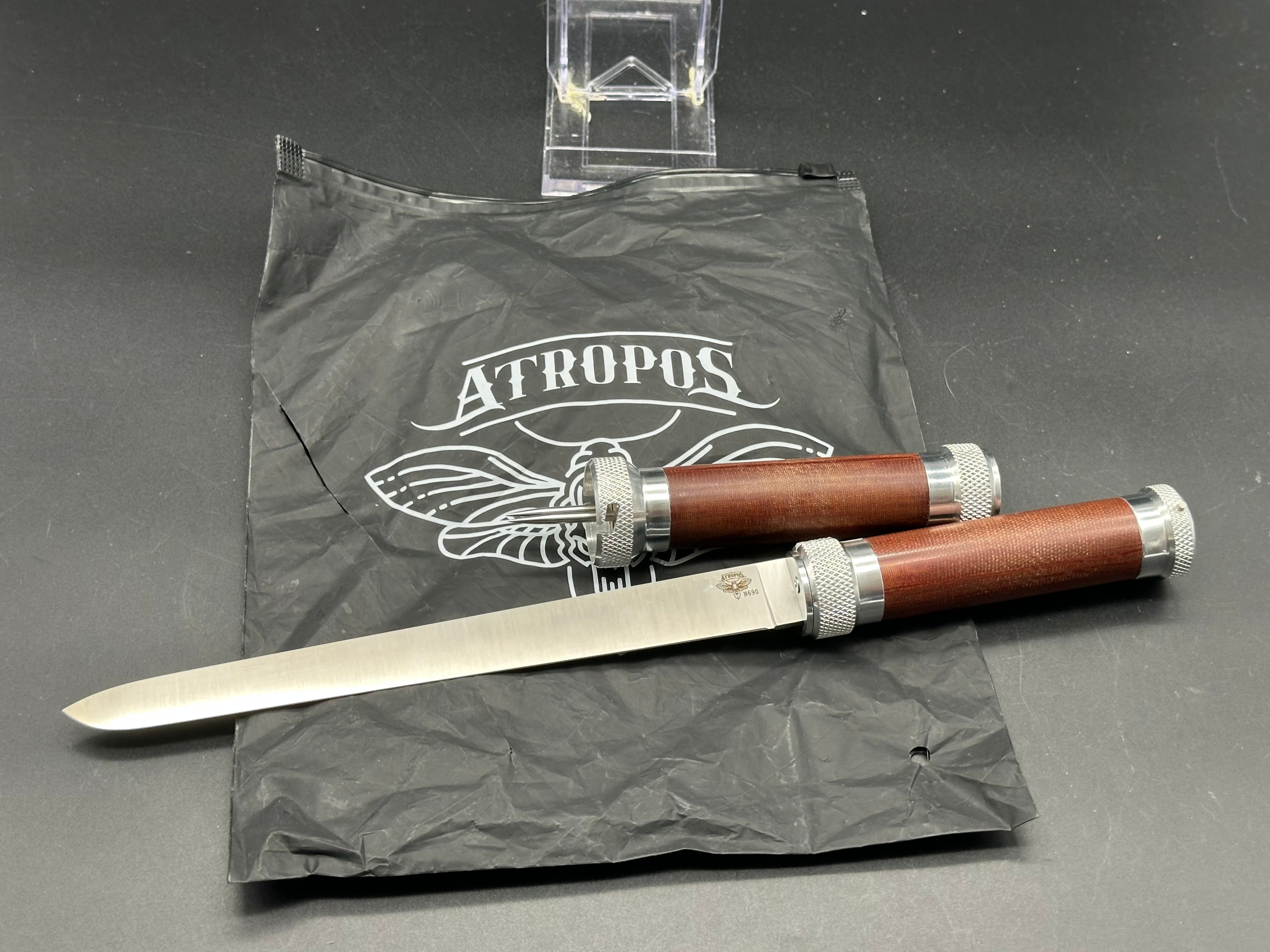 Atropos Knife Fortel Fisherman - Aluminum Screw Latch Bolster with Wood & Russian Micarta Handle - Premium Folding Pocket Knife for Fishing, Camping, and Outdoor Adventures