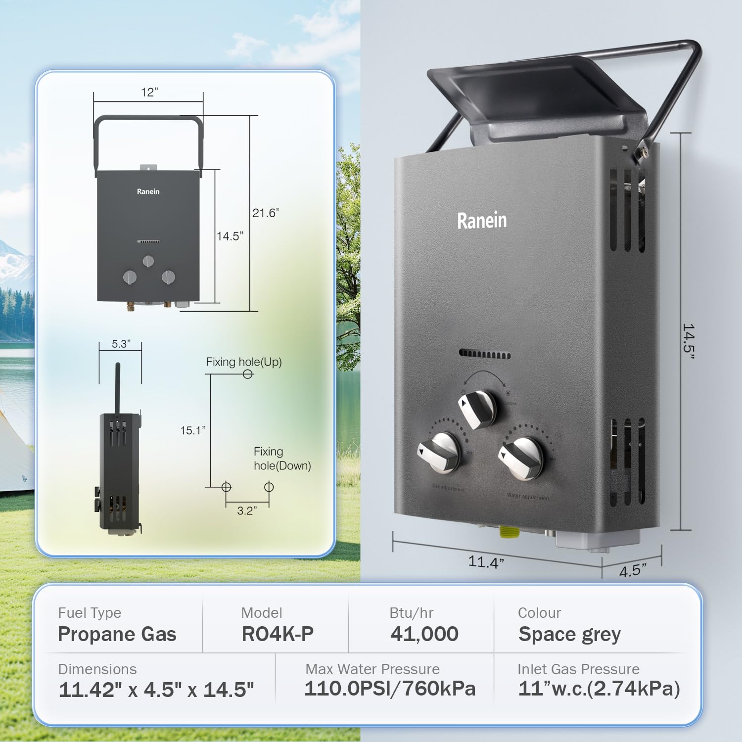 Portable Tankless Water Heater 1.58 GPM - Instant Gas Propane Hot Water Heater with Handle for RV, Camping, Cabins, Barns | Outdoor Shower, Washing Dishes & Emergency Hot Water Supply