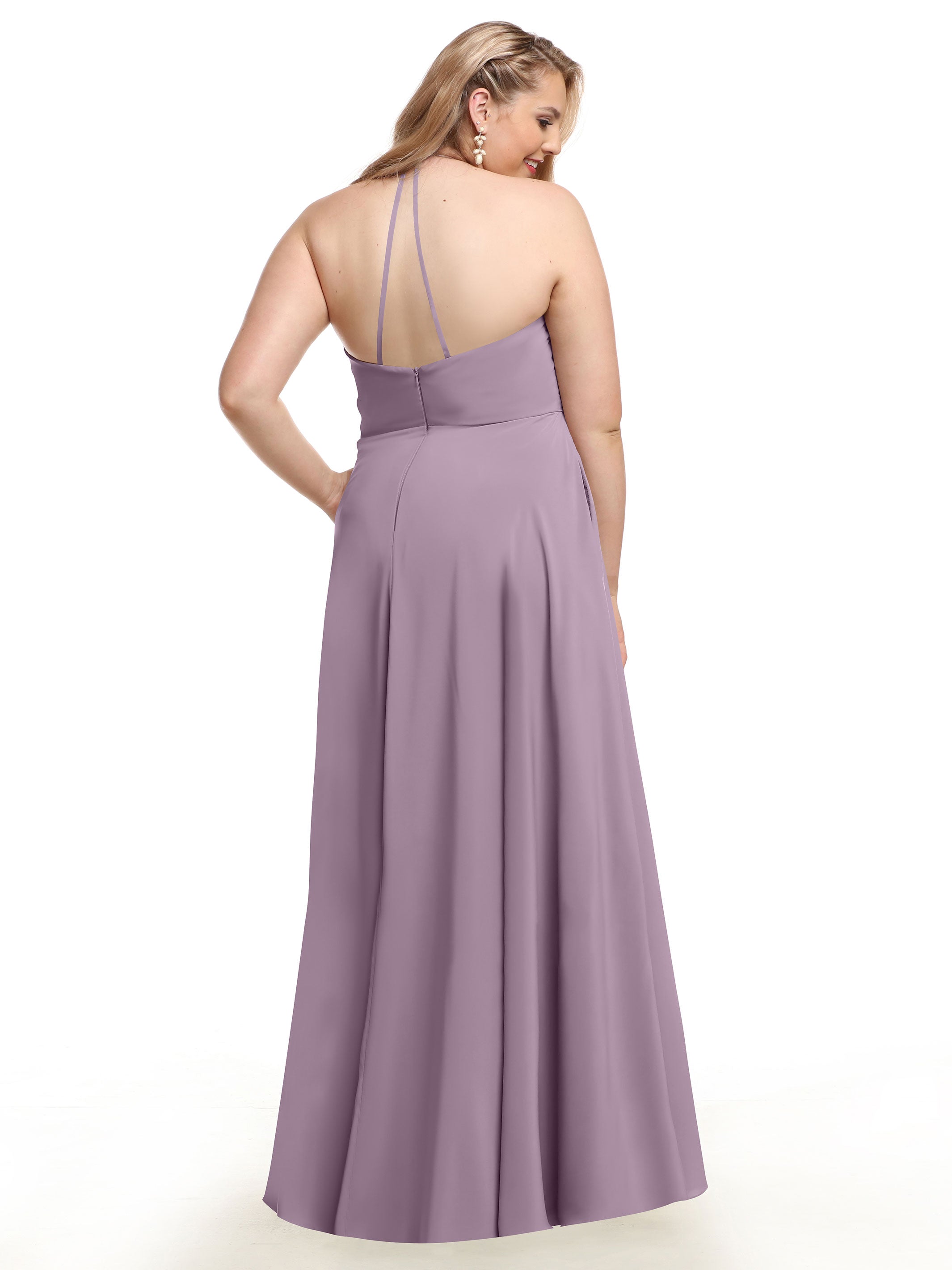 Elegant 80101 Stretch Chiffon A-Line Bridesmaid Dress with V-Neck & Pleats - Perfect for Weddings, Formal Events & Special Occasions