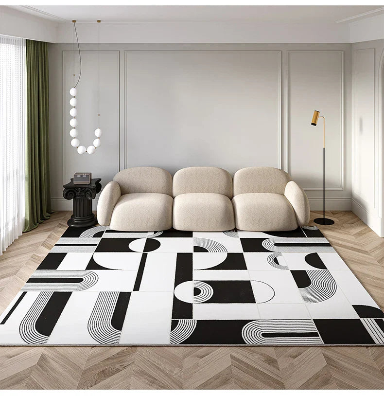 Modern Black & White Tufted High Pile Area Rug with 3D Relief Design - Soft Plush Living Room Carpet for Bedroom, Nursery & Home Decor