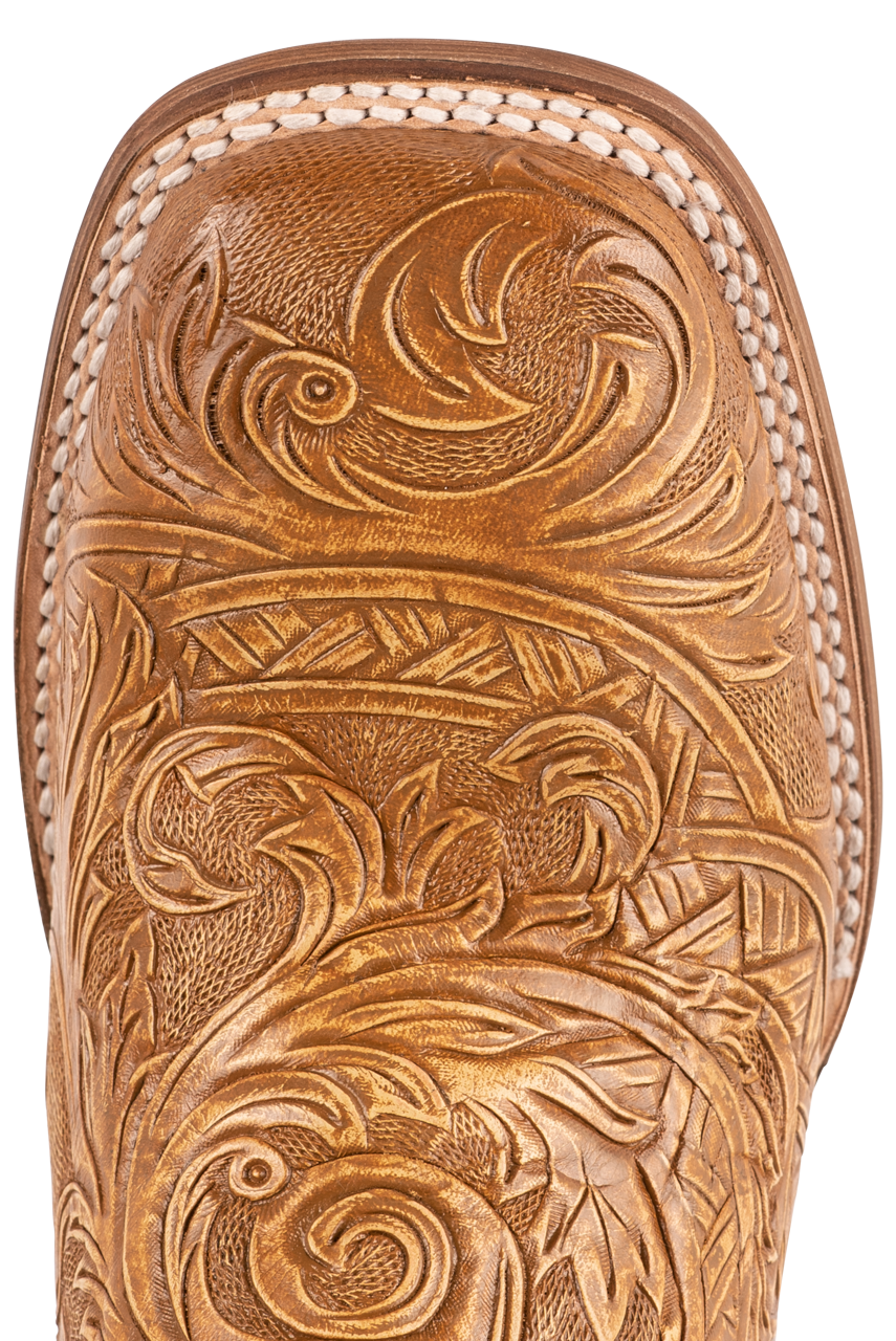 Stetson Men's Handcrafted Goat Leather Cowboy Boots - Tan & Blue - Western Style for Rodeo, Country Music Festivals & Outdoor Adventures