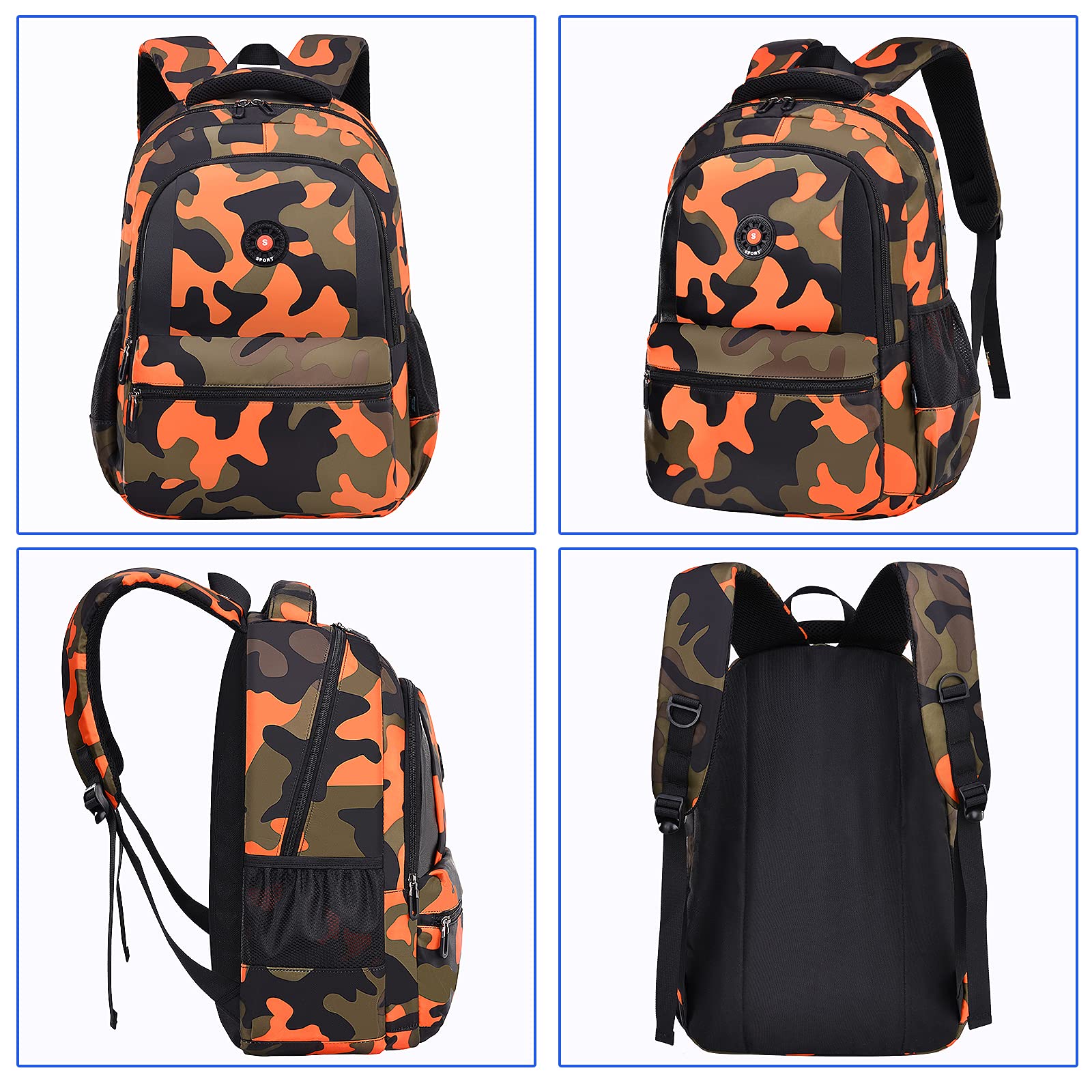 CY Camo Orange Backpack for School, Travel & Outdoor - Christmas Gift for Kids