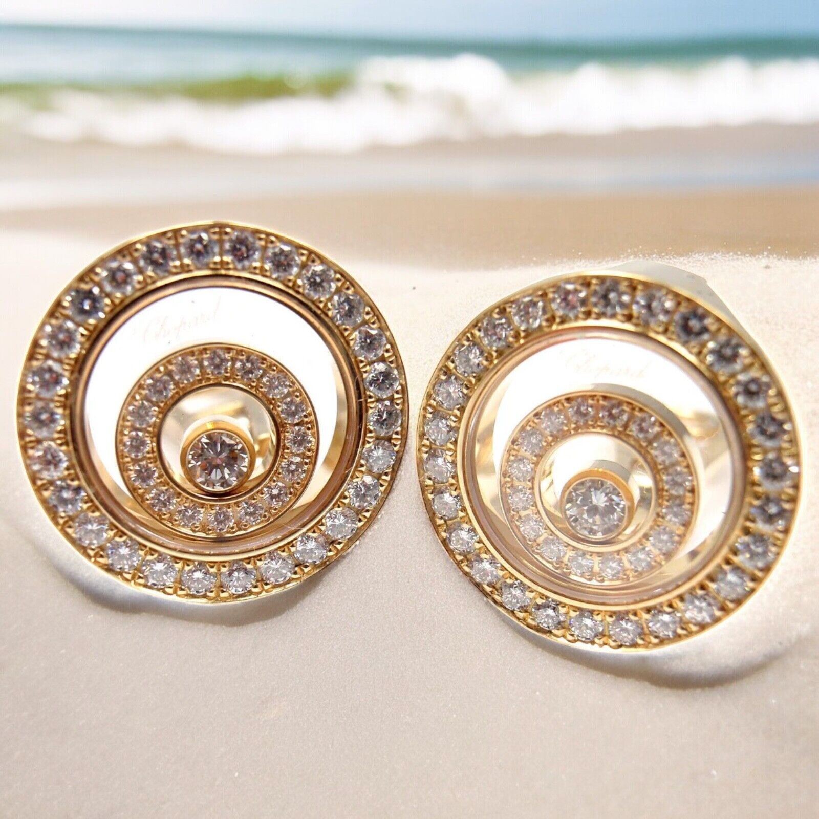 Authentic Chopard 18k Yellow Gold Happy Spirit Diamond Earrings for Women - Luxury Gift for Anniversary, Birthday & Special Occasions
