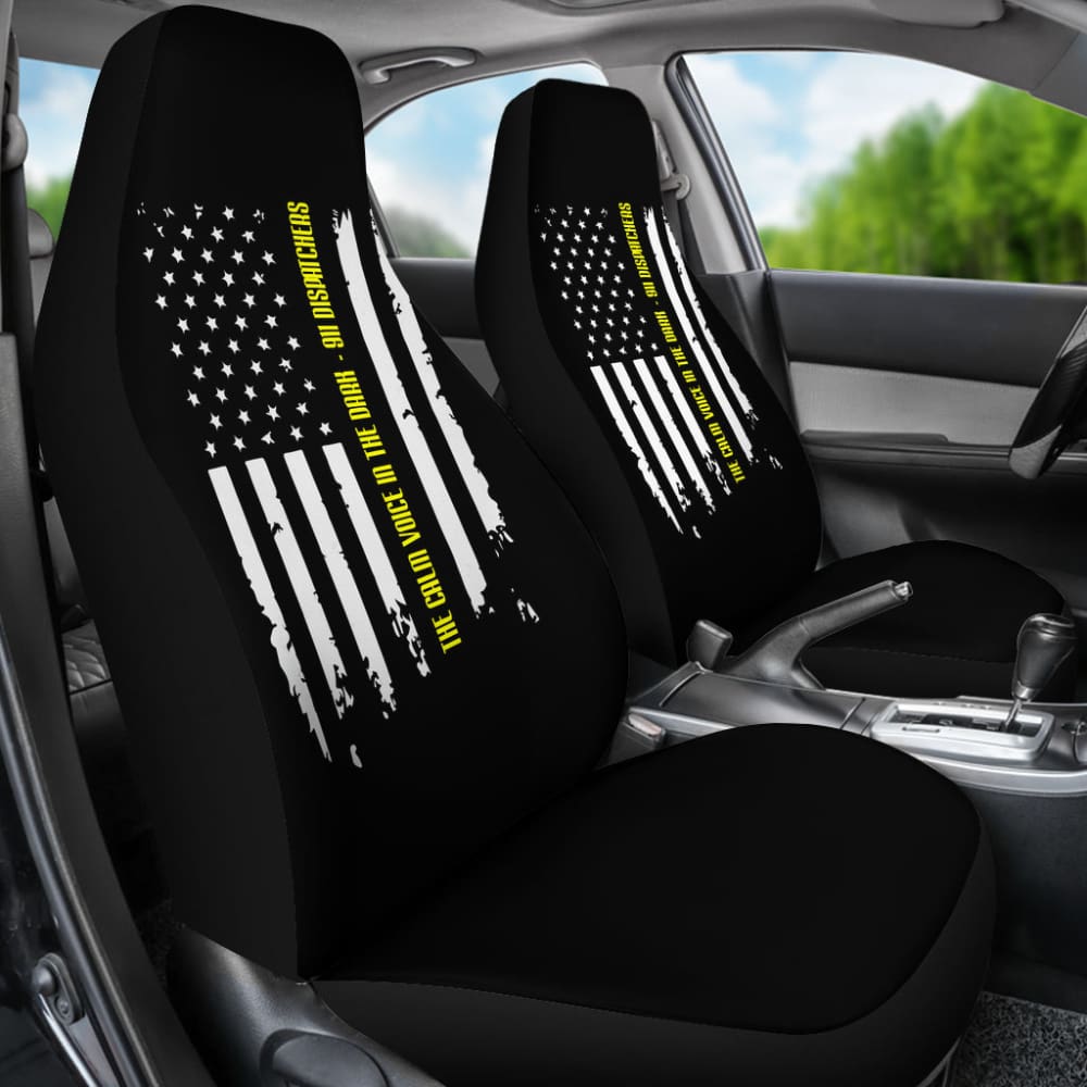 911 Dispatchers The Calm Voice In The Dark Thin Yellow Line Car Seat Covers - Premium Custom Fit for Police, EMS & First Responders - Perfect for Patrol Cars, Emergency Vehicles & Daily Commute