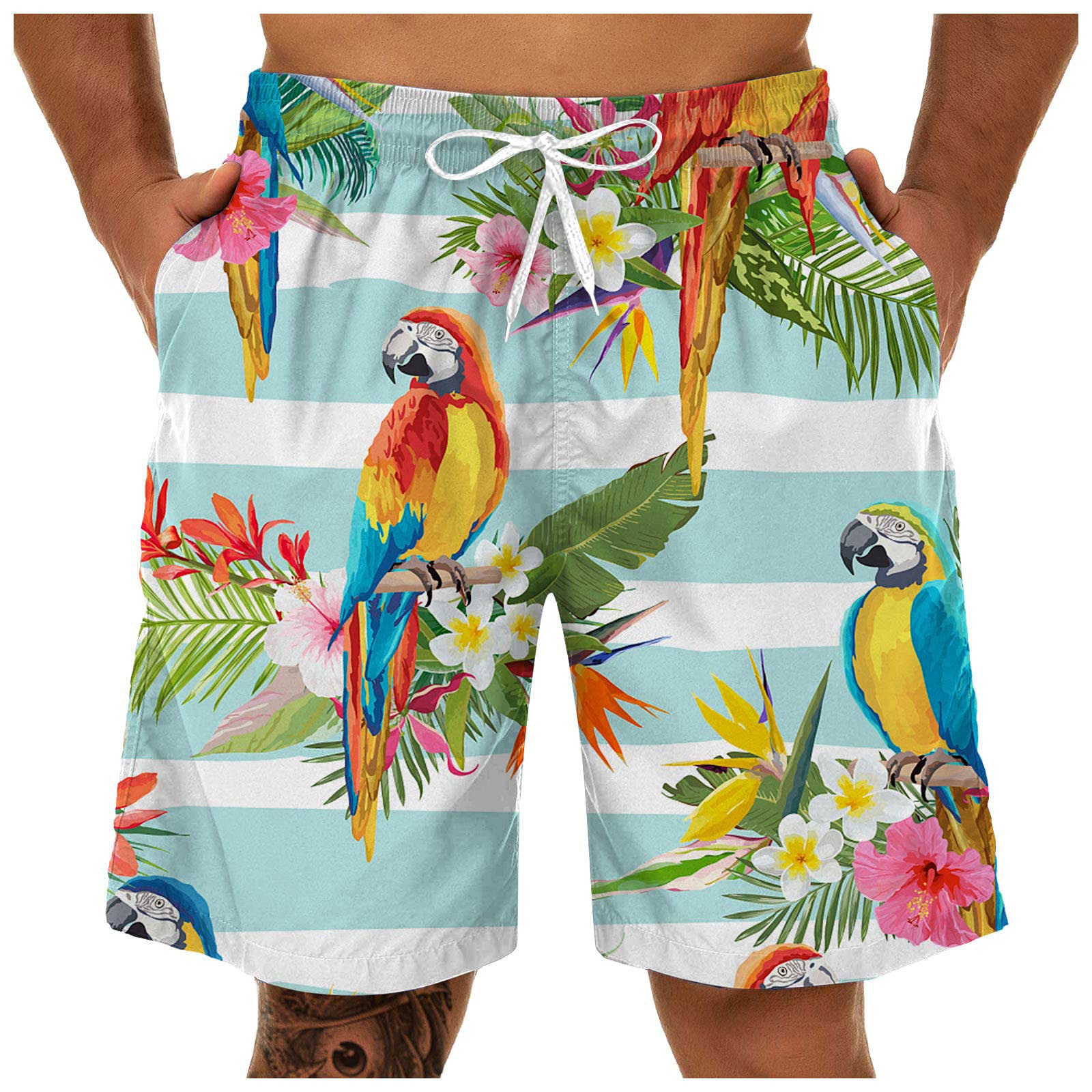 **Men's Quick Dry Swim Shorts - Big & Tall Summer Swim Trunks with Funny Tropical Print | Perfect for Beach, Pool, and Water Sports**
