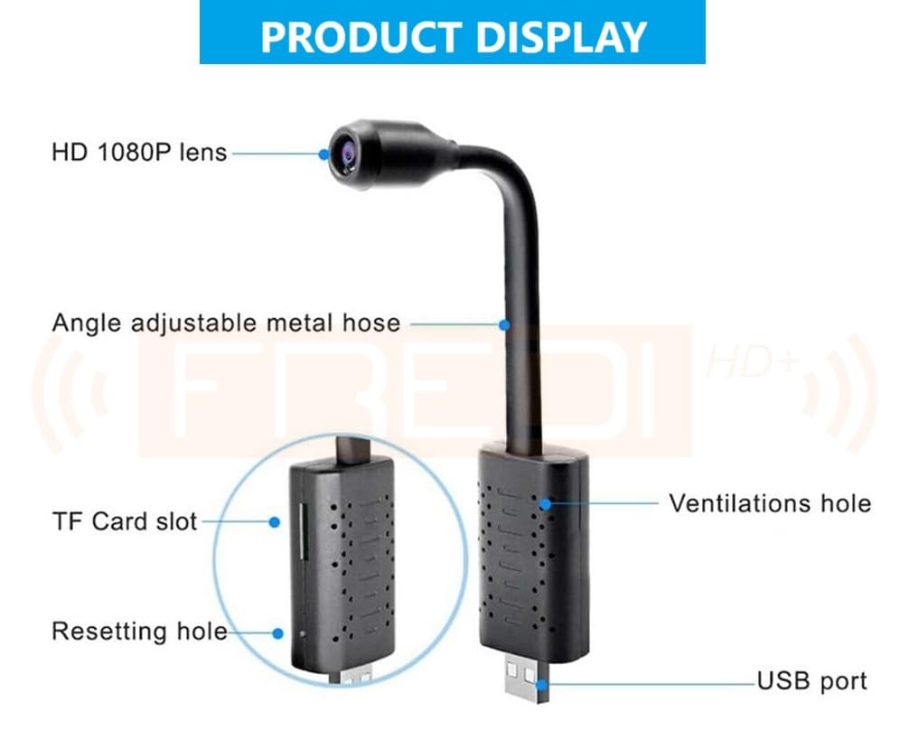 FREDI HD PLUS 1080p Wi-Fi Hidden Camera - Wireless Indoor Security Camera with Motion Detection, Night Vision & 24/7 Recording - Monitor Home, Office, Baby & Pets via V380 Pro App on Phone