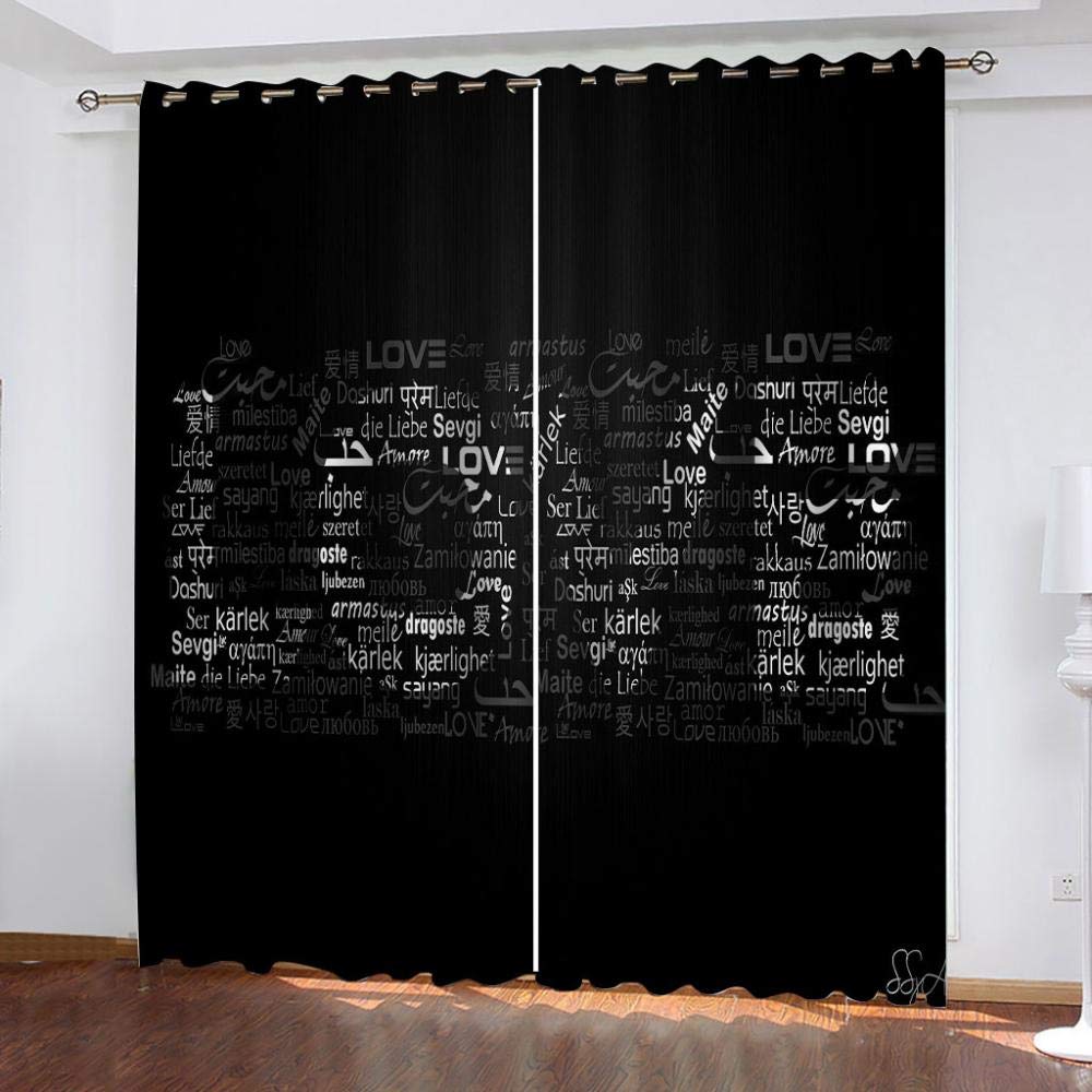 3D Printed Love Letter Polyester Fiber Curtains - High Shading & Cooling Window Treatments for Living Room & Bedroom - 108