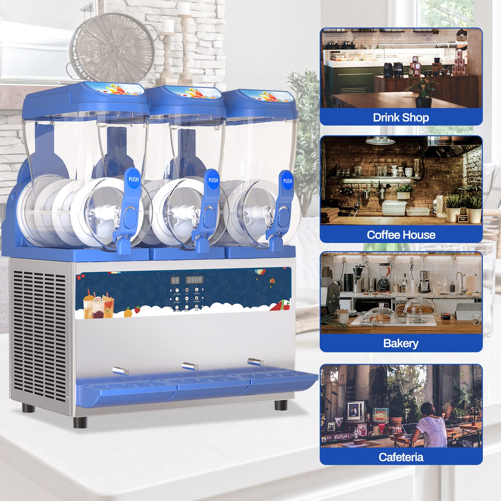XPW 1200W Commercial Slushy Machine with 45L Stainless Steel Tanks - High-Efficiency Slushie Maker for Margaritas & Frozen Drinks - Perfect for Bars, Cafes, Restaurants & Party Events