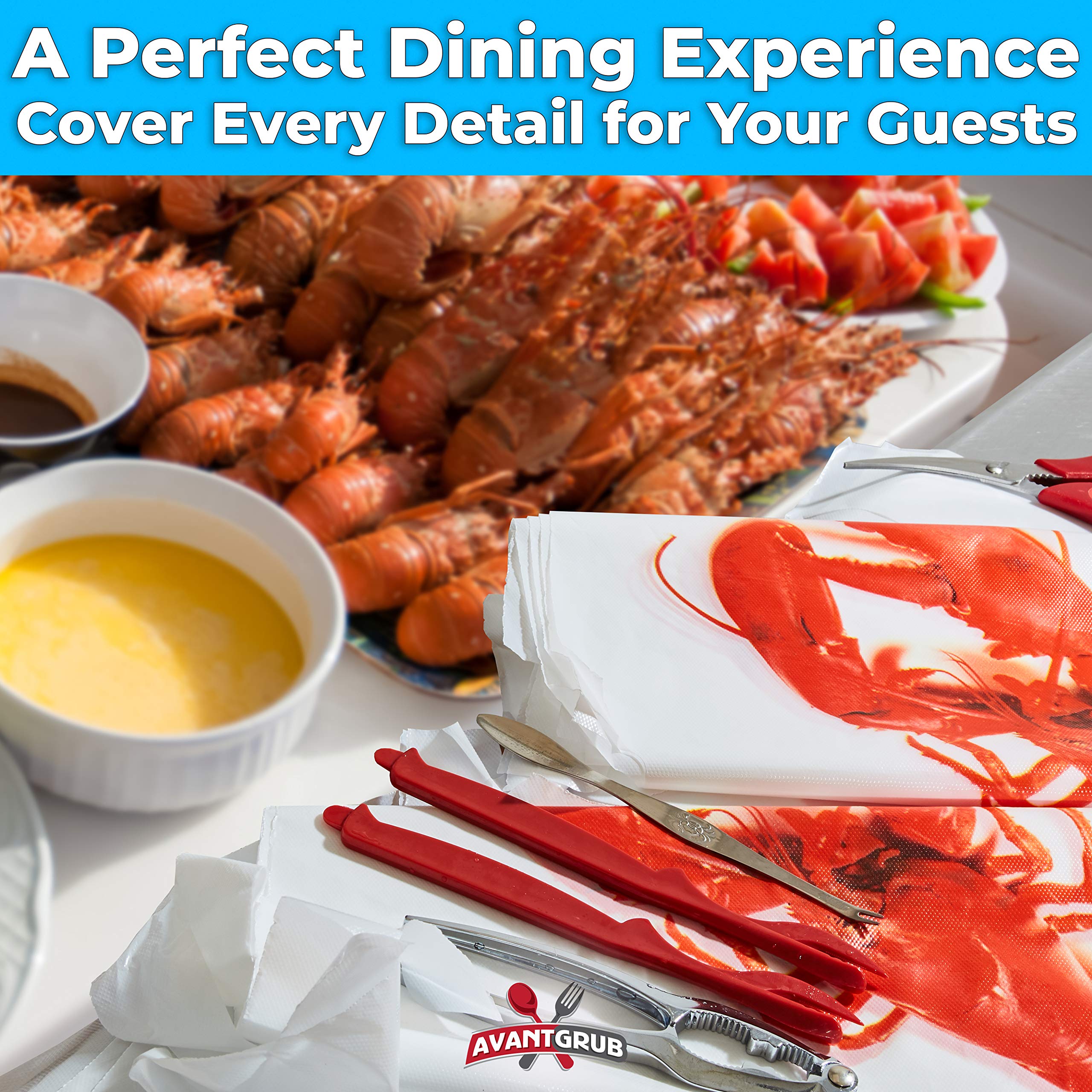 Avant Grub Heavy Duty Lobster Bibs 25 Pack - Large Disposable Plastic Tie-Back Bibs for Adults | Perfect for Seafood Dining, Crab Feasts & Messy Meals