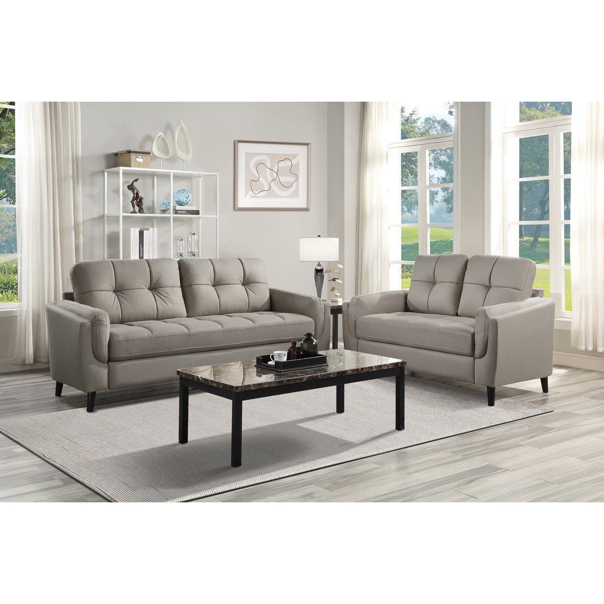 Dorelle Collection Loveseat - Taupe Microfiber Sofa for Small Spaces | Comfortable 2-Seater Couch for Living Room, Apartment & Office