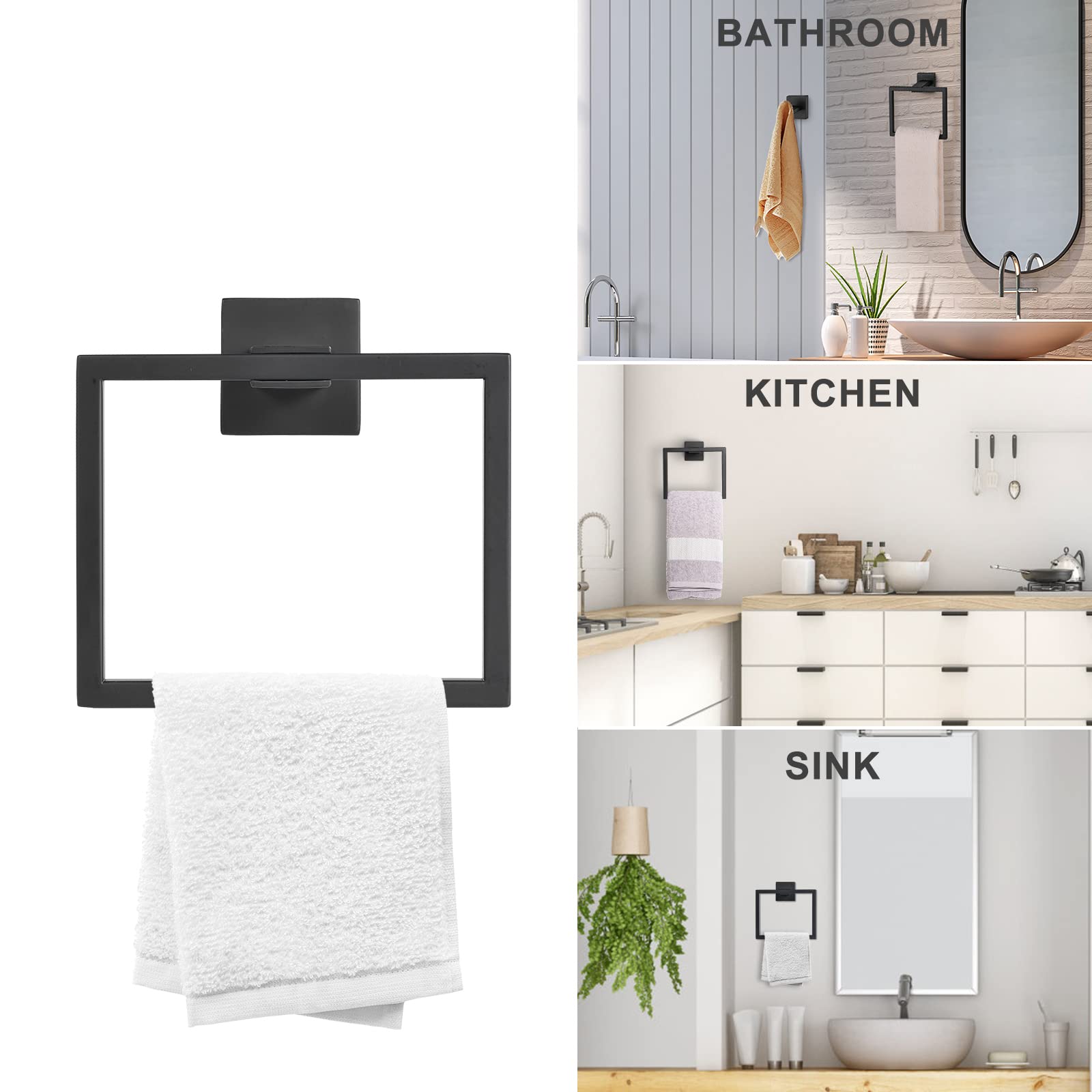5-Piece Matte Black Bathroom Hardware Set - Stainless Steel Wall Mounted Towel Holder, Toilet Paper Holder, Towel Ring & 2 Robe Hooks - Modern Bathroom Accessories for Home & Hotel Use