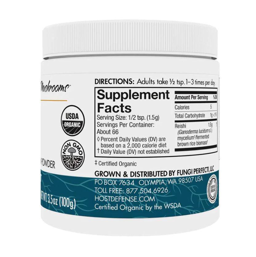 Host Defense Reishi Mushroom Mycelium Powder 100g - Organic Immune Support Supplement for Daily Wellness & Stress Relief - Perfect for Smoothies, Tea, and Holistic Health Routines