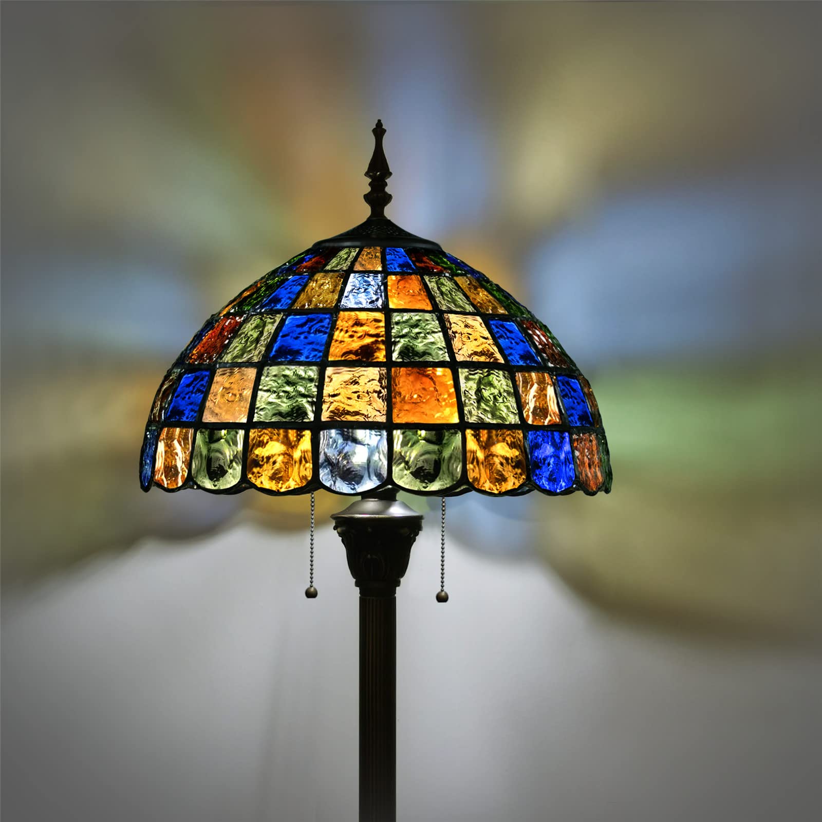 Tiffany Style Crystal Square Stained Glass Floor Lamp - 16x70 Inch Antique Pole Standing Light for Living Room, Study, Office & Reading - Zipper Switch Control - Perfect for Home Decor, Bedroom Lighting and Cozy Reading Nook