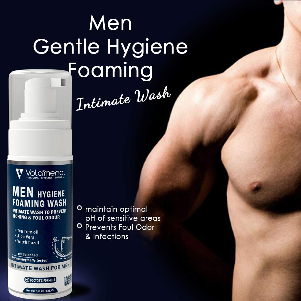 Volamena Men's Gentle Foaming Intimate Wash - 150ml / 5 Fl Oz - pH Balanced Hygiene Cleanser for Sensitive Skin - Ideal for Daily Shower & Post-Workout Use