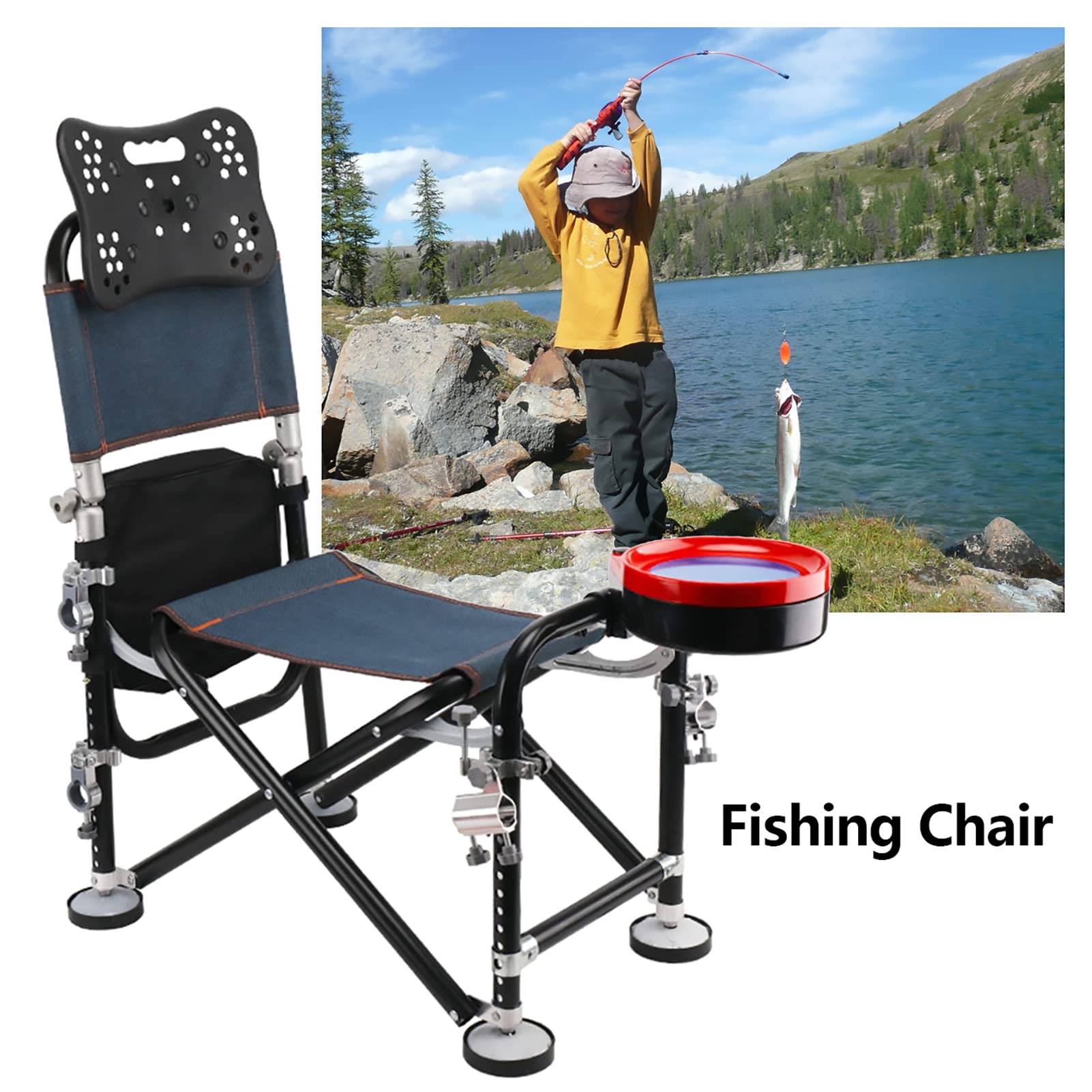 YOXIER Adjustable Fishing Chair with Rod Holder for Adults - Lightweight & Sturdy Outdoor Chair for Fishing, Camping, Picnics, Beach, and Backyard Gatherings - Perfect Gift for Fishermen & Outdoor Enthusiasts
