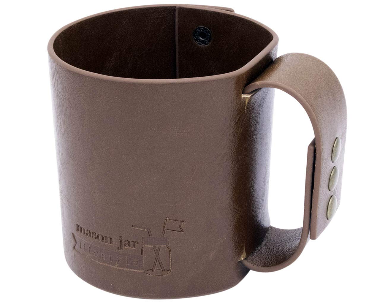 Premium Faux Leather Sleeve with Handle for Wide Mouth Mason Jars - Insulated Travel Mug Cover for 16oz Pint Canning Jars - Perfect for Coffee, Tea & Hot/Cold Beverages On-The-Go
