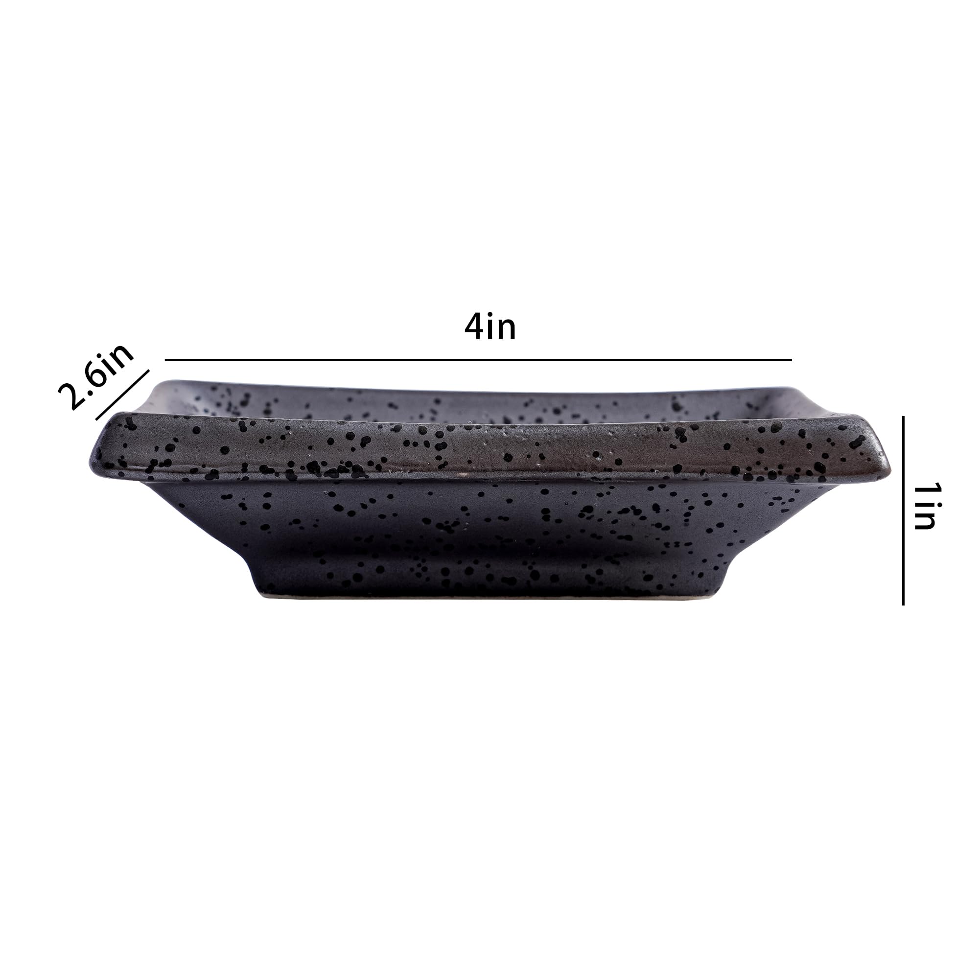 4 Inch Ceramic Sauce Dish - Japanese Rectangular Sushi Dipping Bowl, Appetizer Plates for Soy Sauce, Wasabi & Snacks (4-Pack, Dark Brown) - Perfect for Home Kitchen, Sushi Parties & Asian Dining Experience