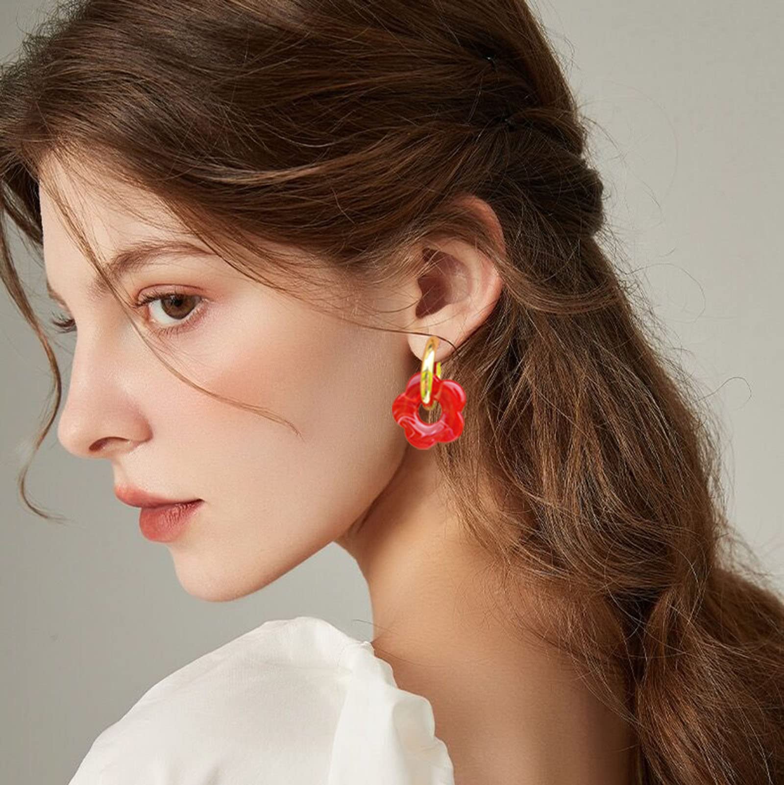 Gold Flower Hoop Earrings for Women - Bohemian Floral Charm Dangle Earrings, Elegant Dainty Jewelry for Everyday Wear, Perfect Mother's Day Gift for Her | Wedding, Party & Casual Outfit Accessory