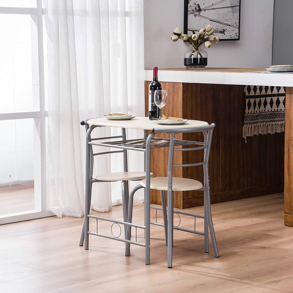 2-Person Breakfast Table Set - 3 Piece Space Saving Bistro Dining Set (1 Table + 2 Chairs) for Small Kitchens, Balconies & Apartments - Natural Wood Compact Cafe Style Furniture for Morning Coffee & Cozy Meals
