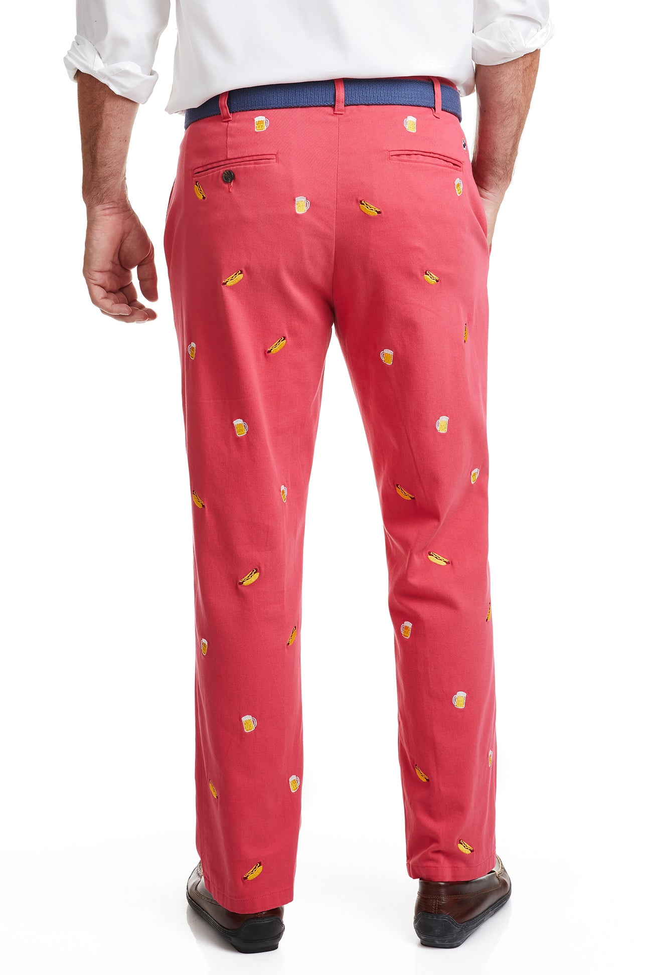 Hurricane Red Harbor Pant with Hot Dog & Beer Print - Comfortable Casual Pants for Men, Perfect for Beach Outings, BBQs, and Summer Parties