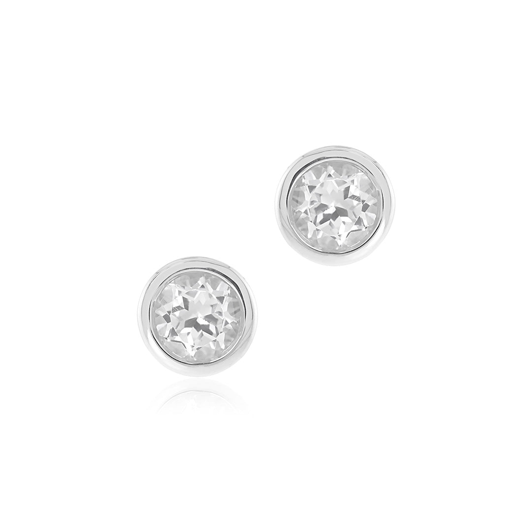 Silver Mini Dot Earrings with White Topaz | Dainty Stud Earrings for Women | Perfect for Everyday Wear & Gift Giving