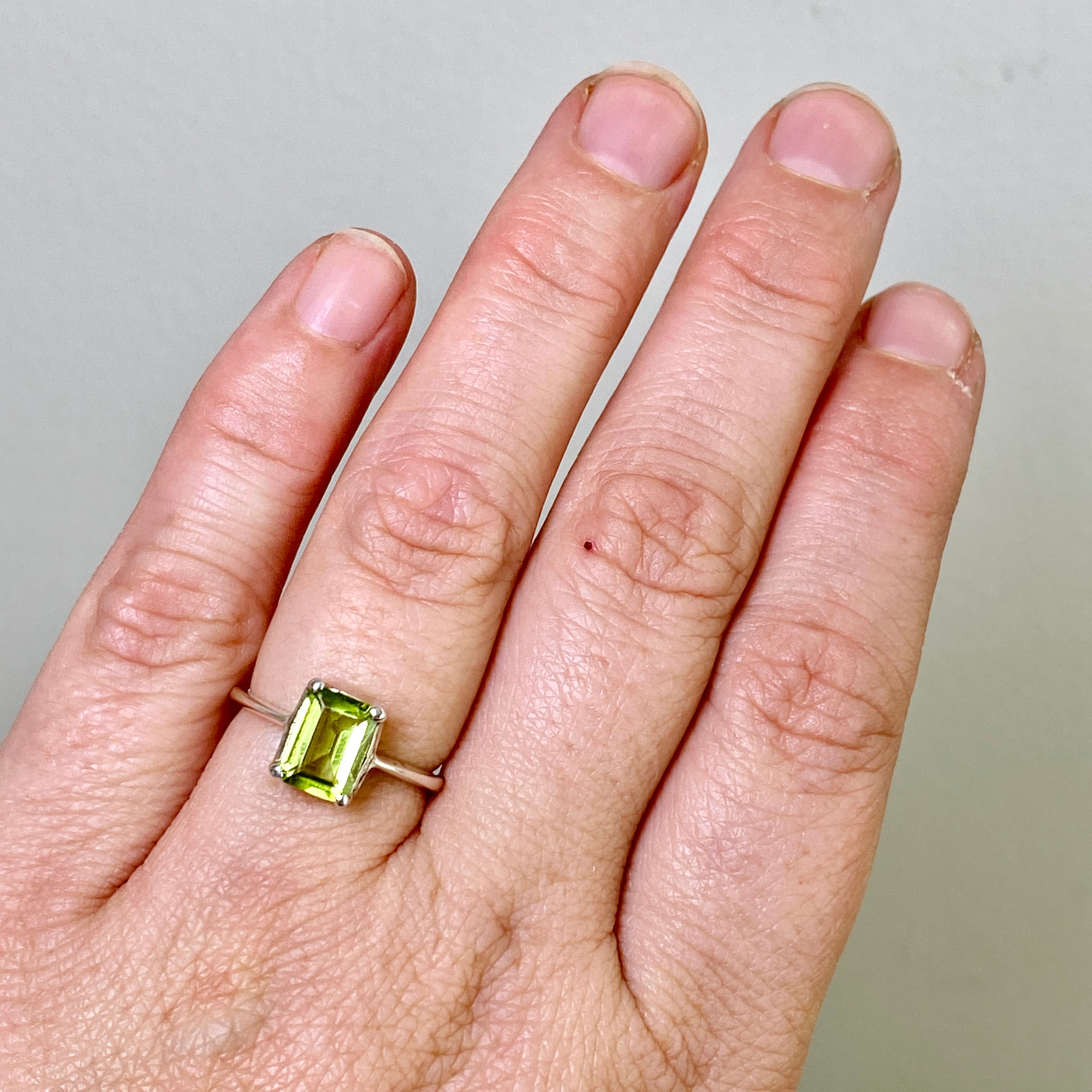 Peridot Rectangular Faceted Ring Size 6 - Dainty Green Gemstone Jewelry for Women - Perfect for Engagement, Wedding & Everyday Wear
