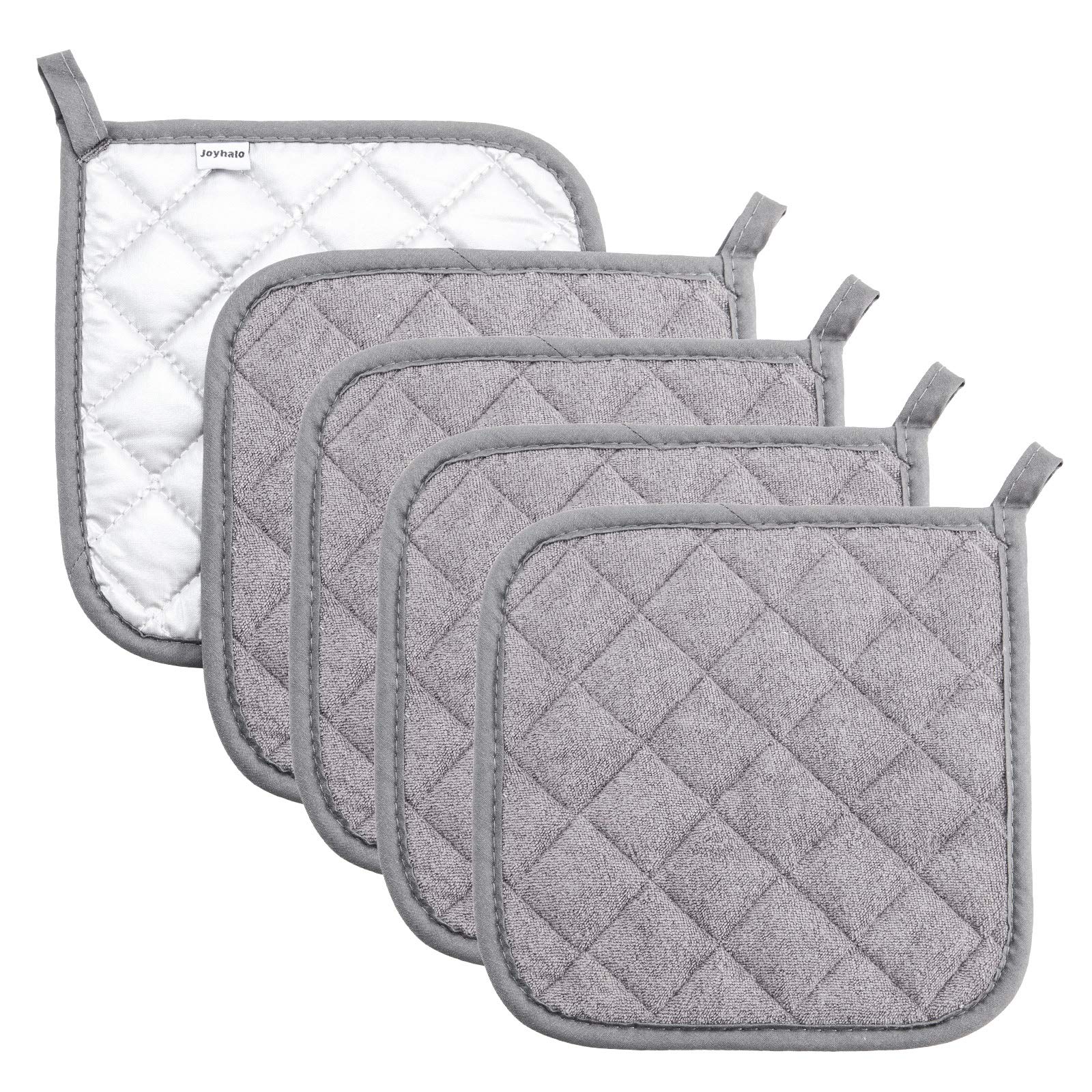 Heat Resistant Cotton Pot Holders Set of 5 - Machine Washable Kitchen Potholders for Cooking, Baking & Serving - Grey Hot Pads & Trivets for Stove, Oven & Countertop Protection