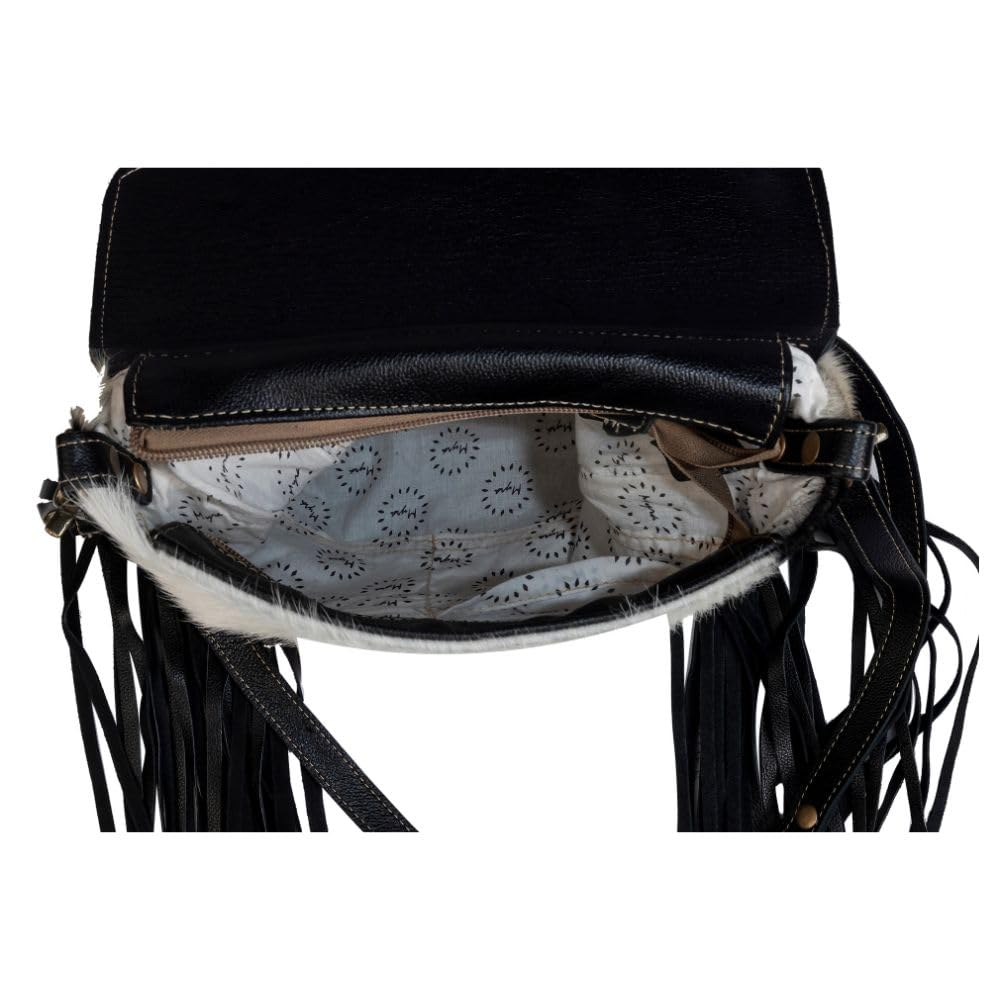 Myra Aqua Hand-Tooled Leather Bag - Women's Upcycled Cotton & Cowhide Purse for Casual Outings